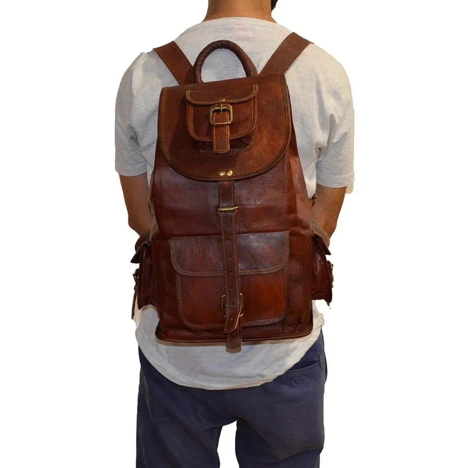 Explore Leather Bag Goat Genuine Laptop Rucksack Vintage Travel Men’s Brown Men