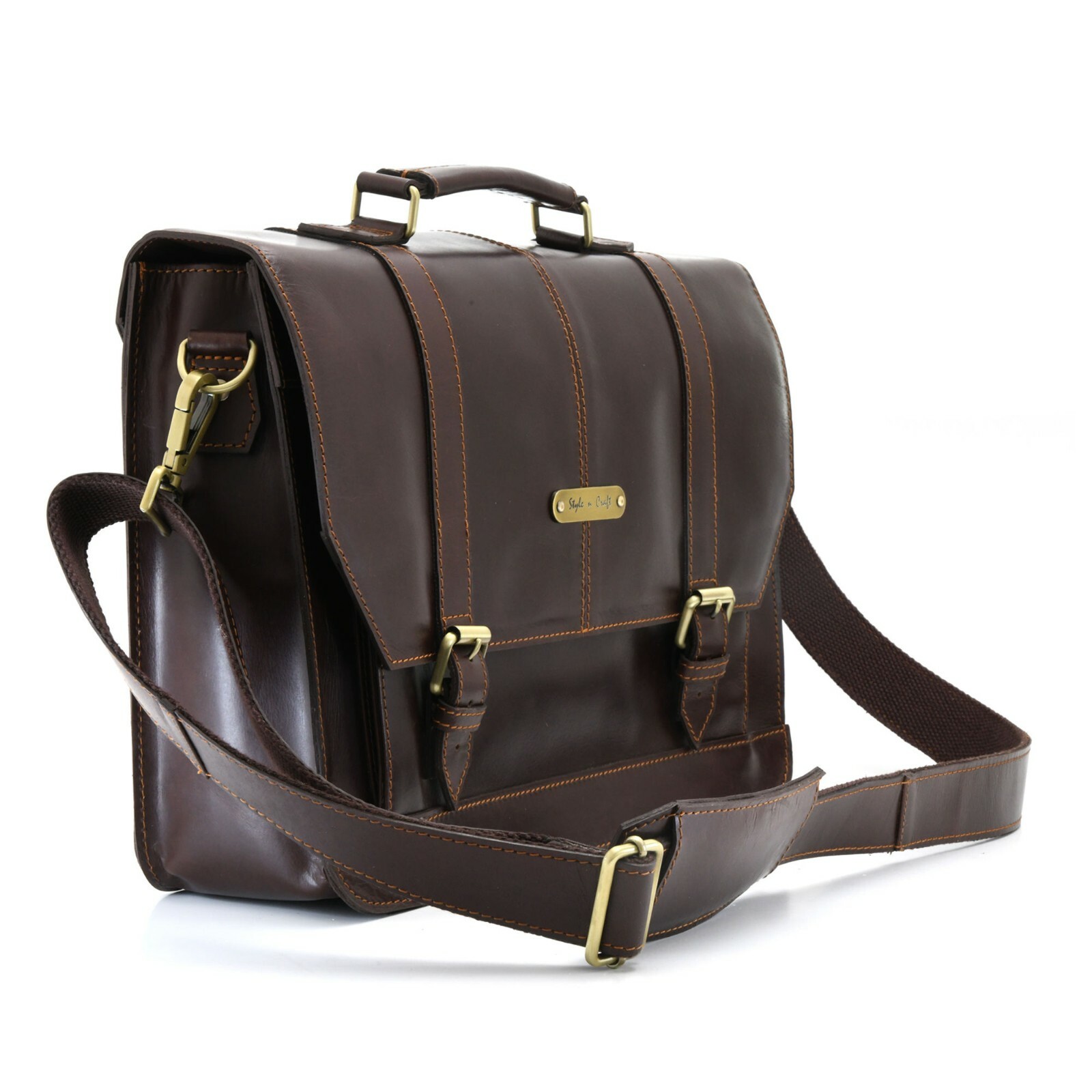 Style n Craft 392007 Briefcase Laptop Bag in Full Grain Dark Brown Leather