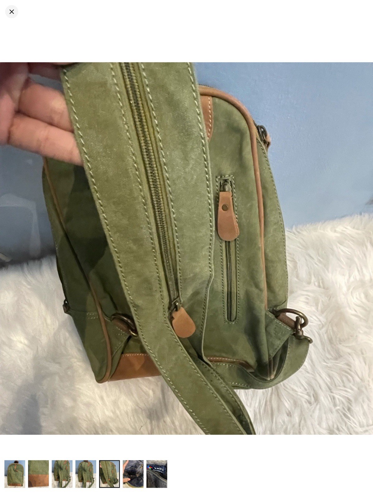 Vintage Yager Taiwan Green Brown Suede Multi Way Sling Backpack Crossbody Bag