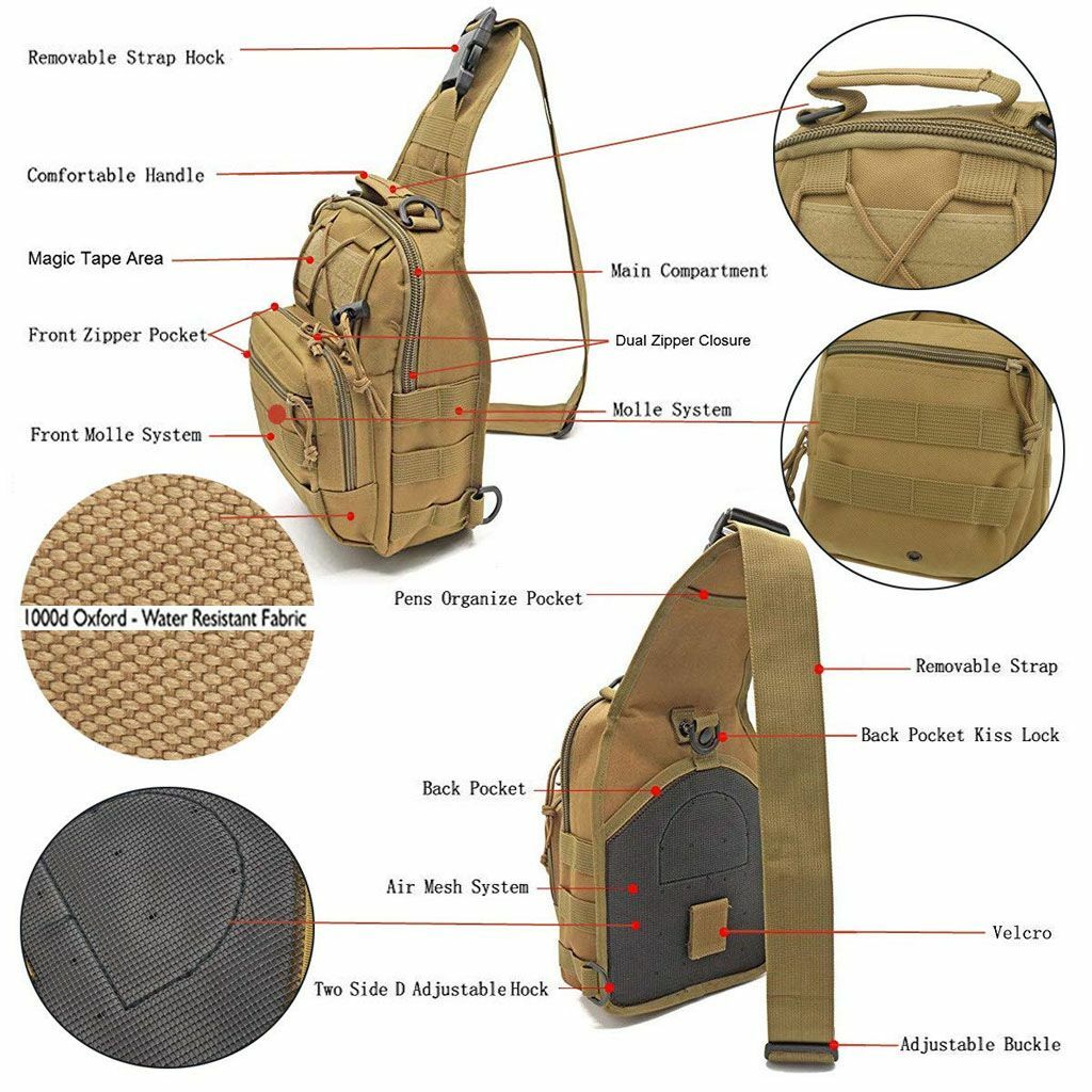 Men Backpack Tactical Sling Bag Chest Shoulder Fanny Pack Cross Body Pouch Sport