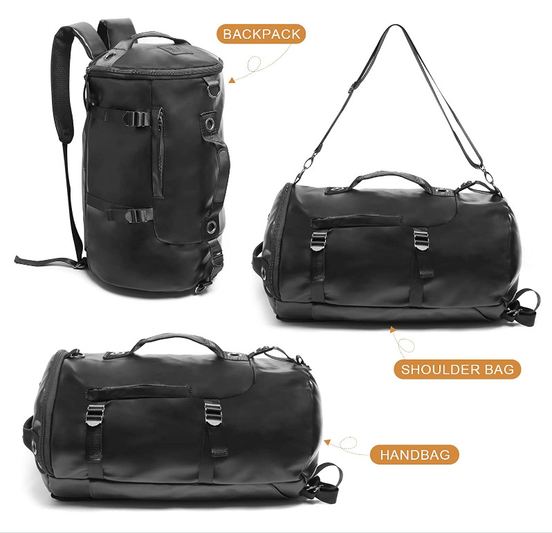 Men PU Leather Travel Duffle Luggage Bag Student Laptop Backpack Waterproof