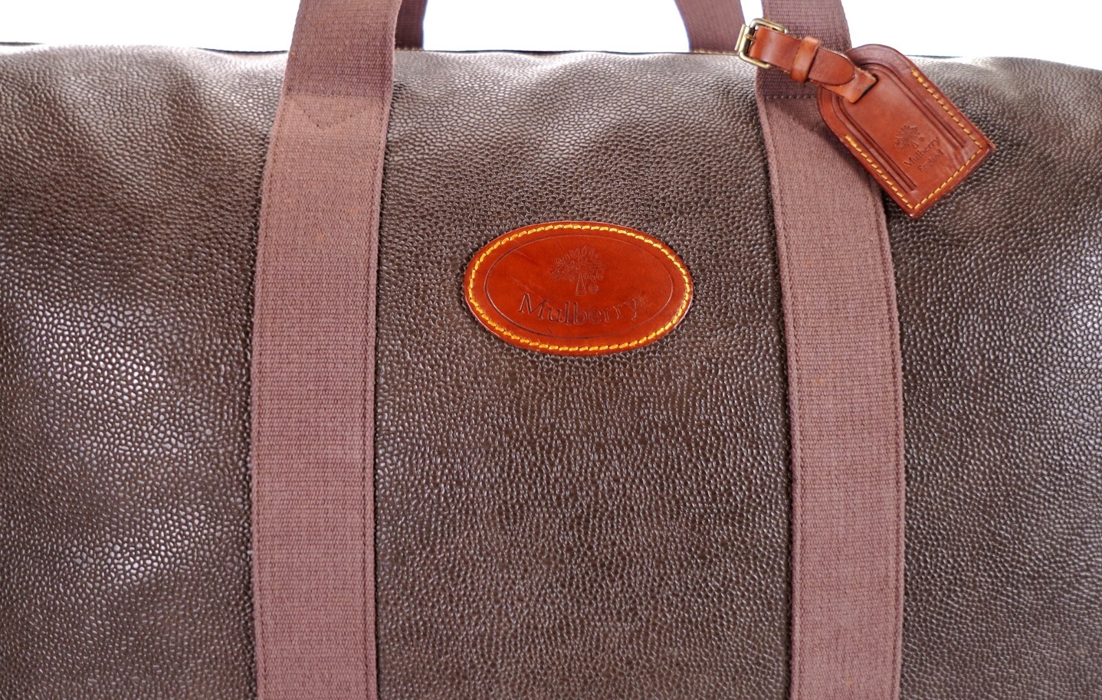 Vintage MULBERRY Pebbled Leather Duffle Weekender Travel Bag England + Extras