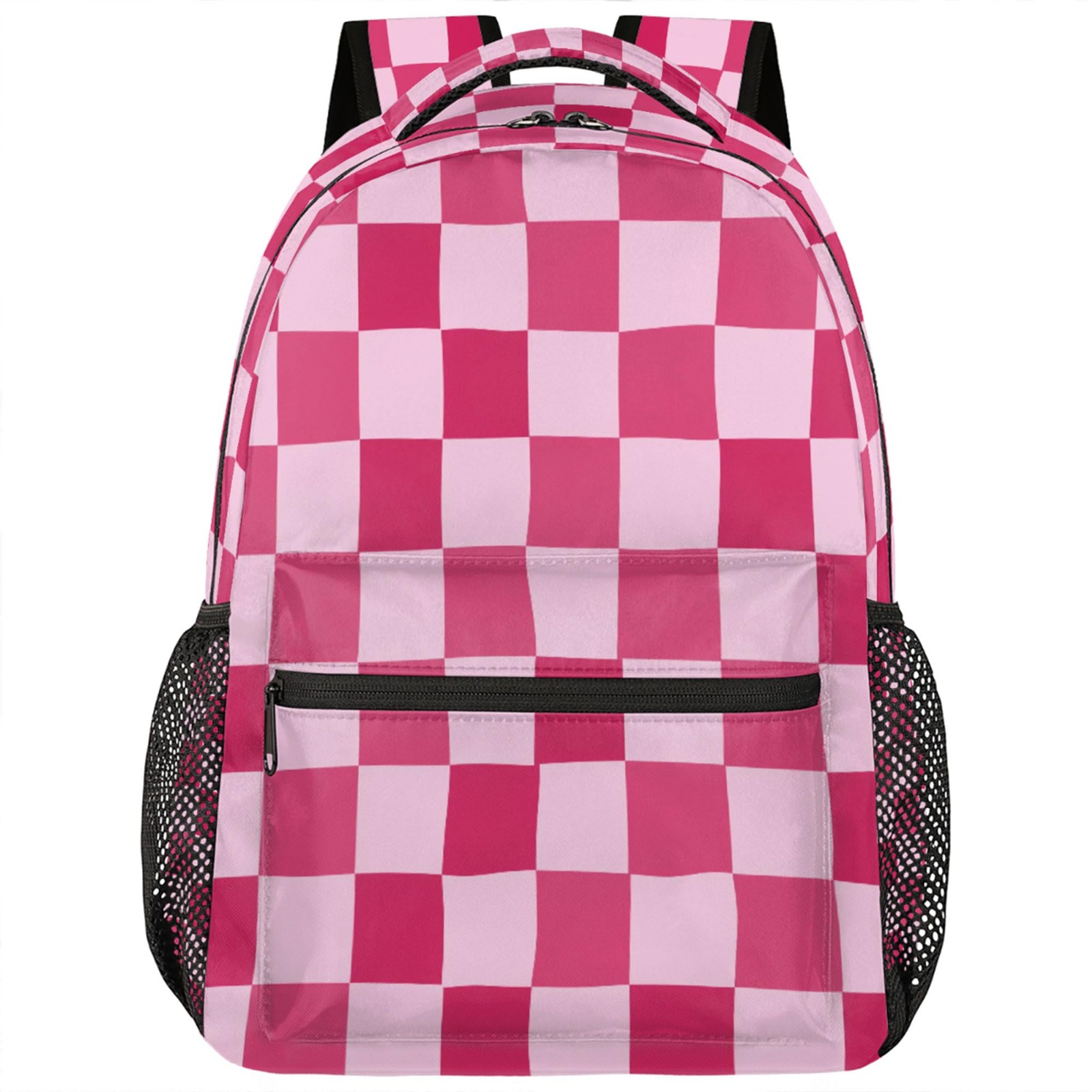 Pink Checkered Laptop Backpack Women Men Elementary Middle High School