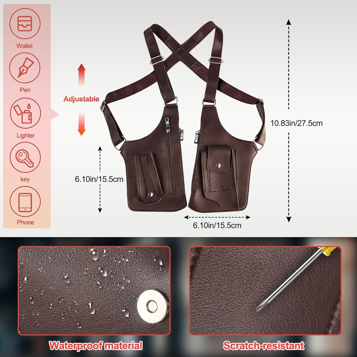 Shoulder Bag, Premium Leather Adjustable Underarm Shoulder Bag for Men