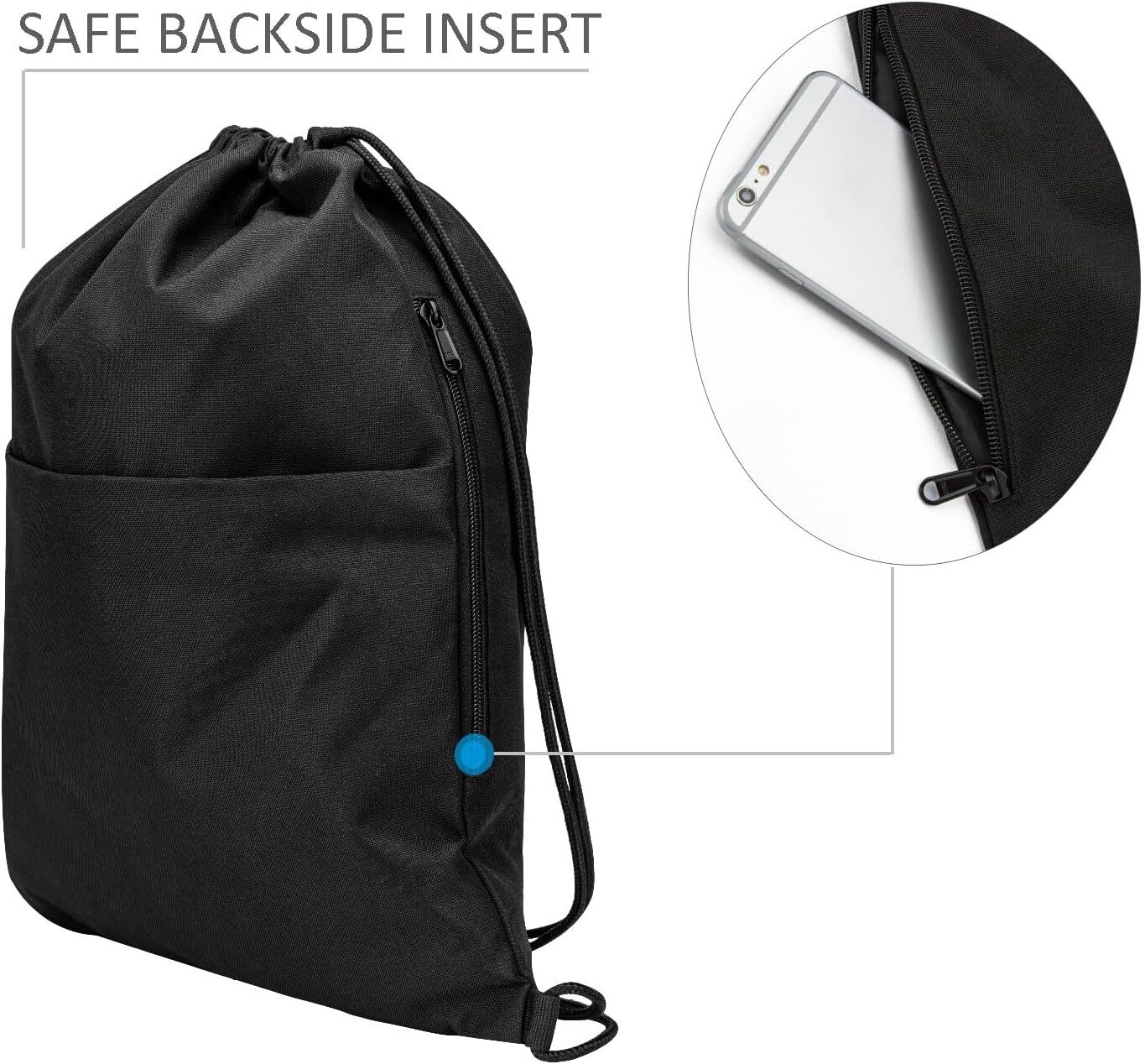 Drawstring Backpack Water Resistant String Bag Sports Sackpack with Side Pocket