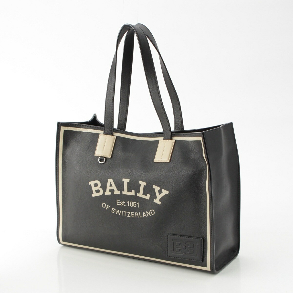 BALLY Crystalia Tote Shoulder Bag Black Leather 38x38x13cm pre-owned