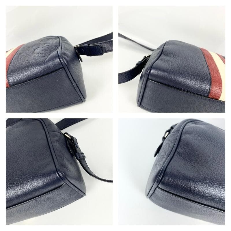 Bally Trainspotting Navy Leather Shoulder Bag Mens Striped Logo 26.5cm
