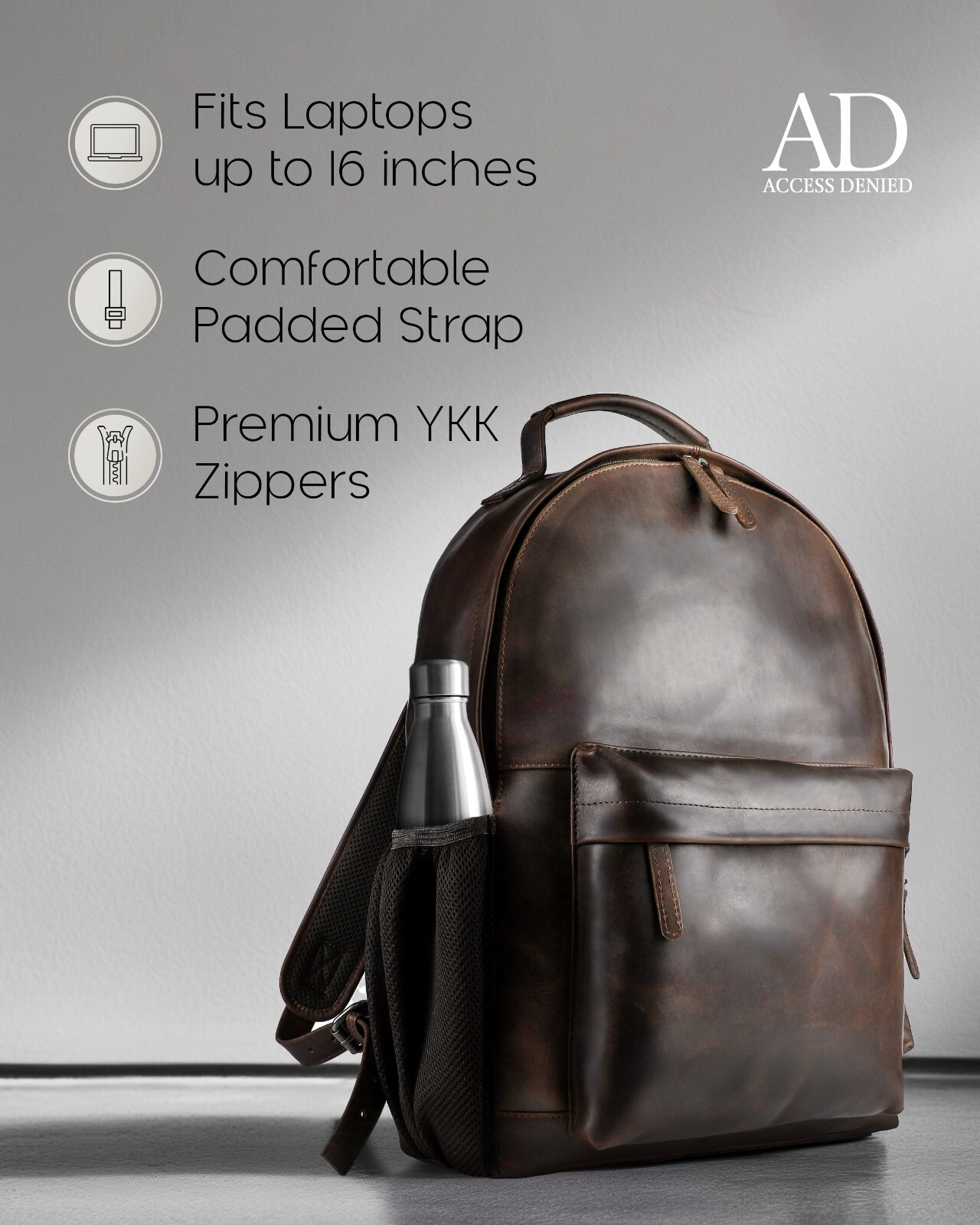 Handmade Leather Backpack Outer Pocket Fits 15.6″ Laptop Professional Mens Bag