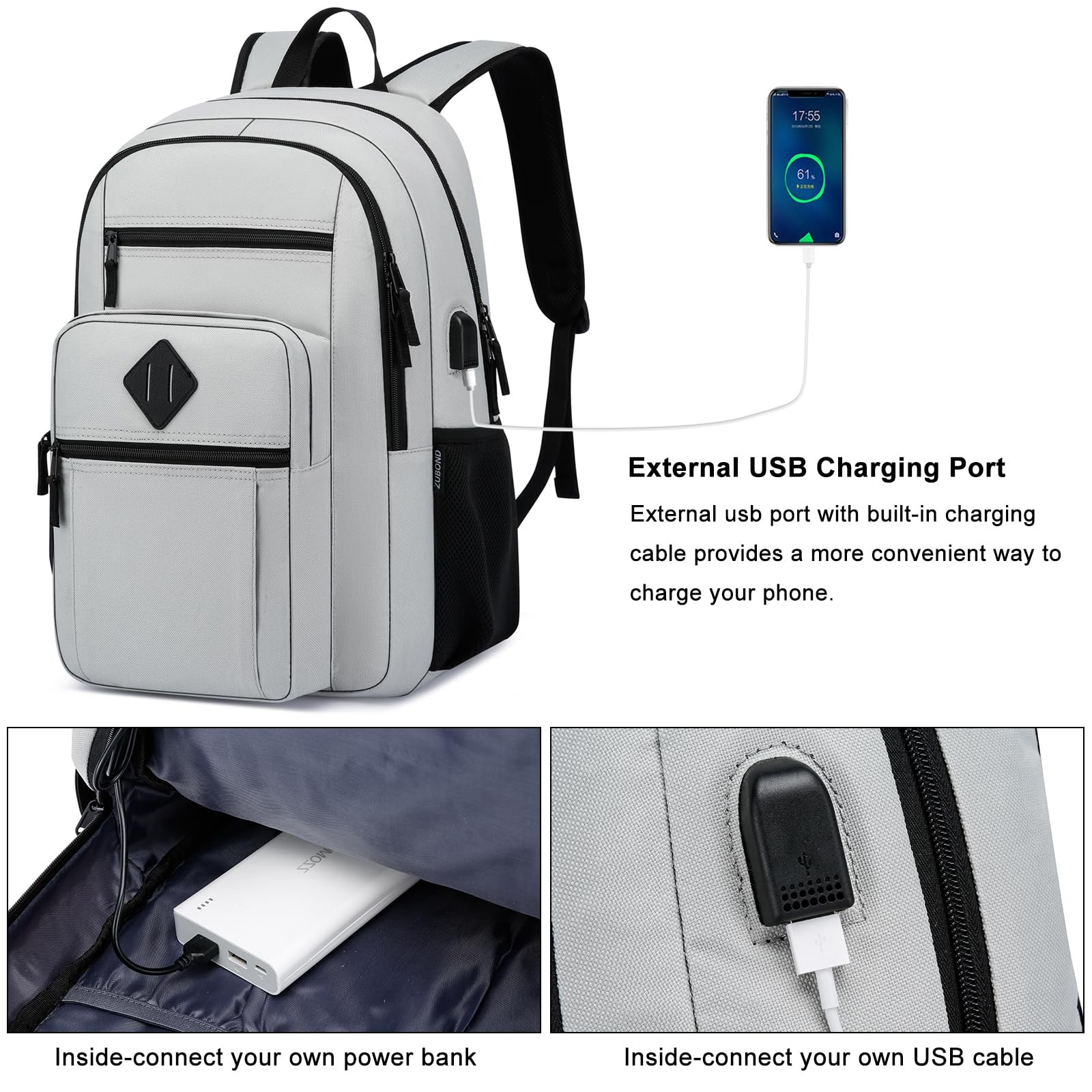 School Backpack Lightweight Boys Girls USB Port Fits 15.6 Inch Notebook Bag