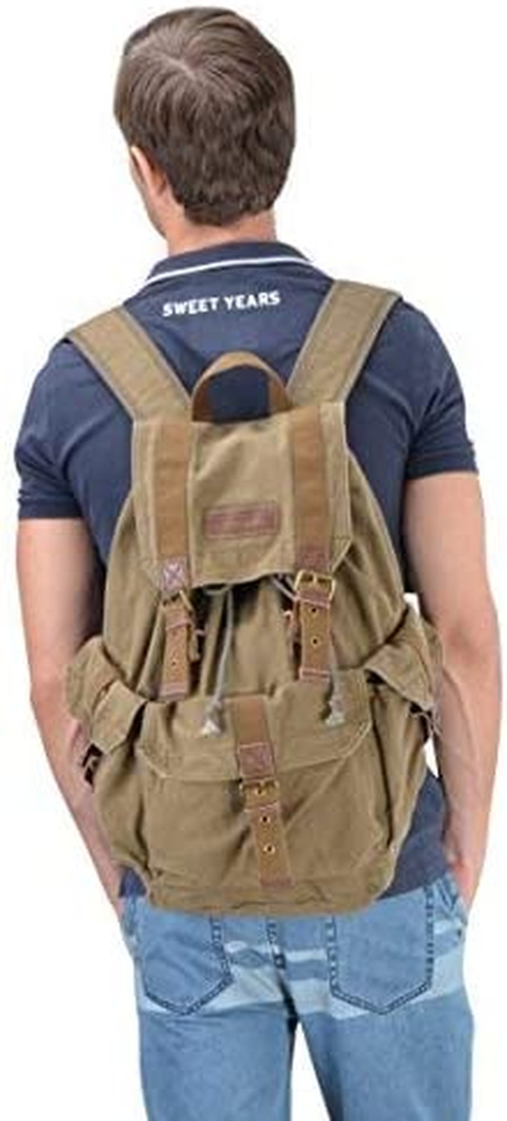 21101AMG Specially High Density Thick Canvas Backpack Rucksack, Field Tan, Large