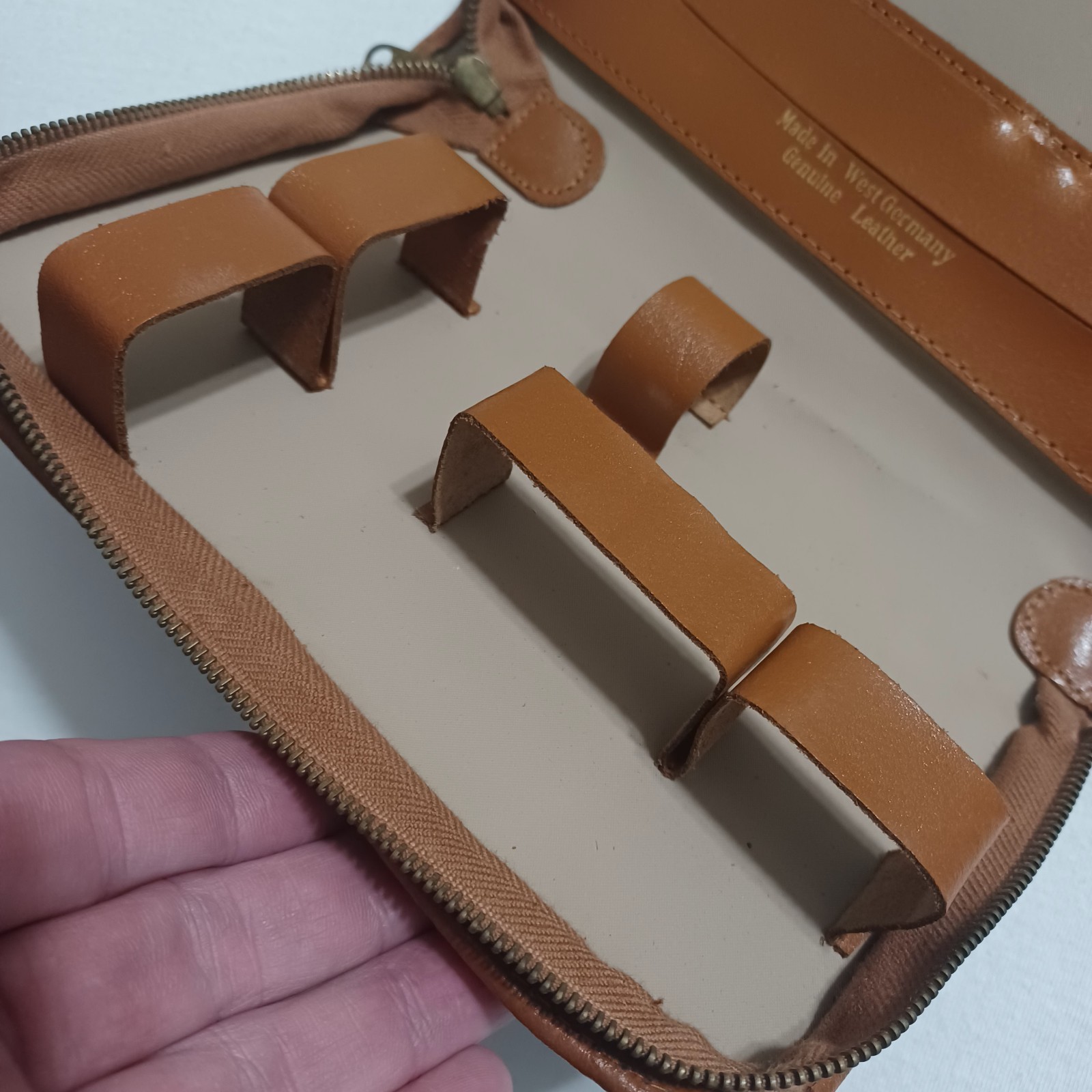 Vintage West Germany Leather Grooming Kit With Manicure Set & Brush, Zippered