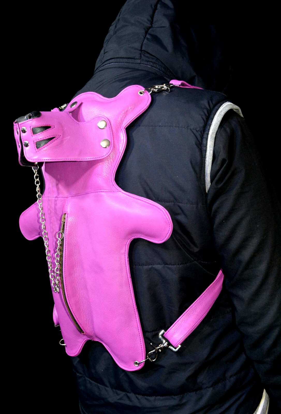 Teddy Bear Doll Backpack Shoulder Pure Leather with leather pockets and straps