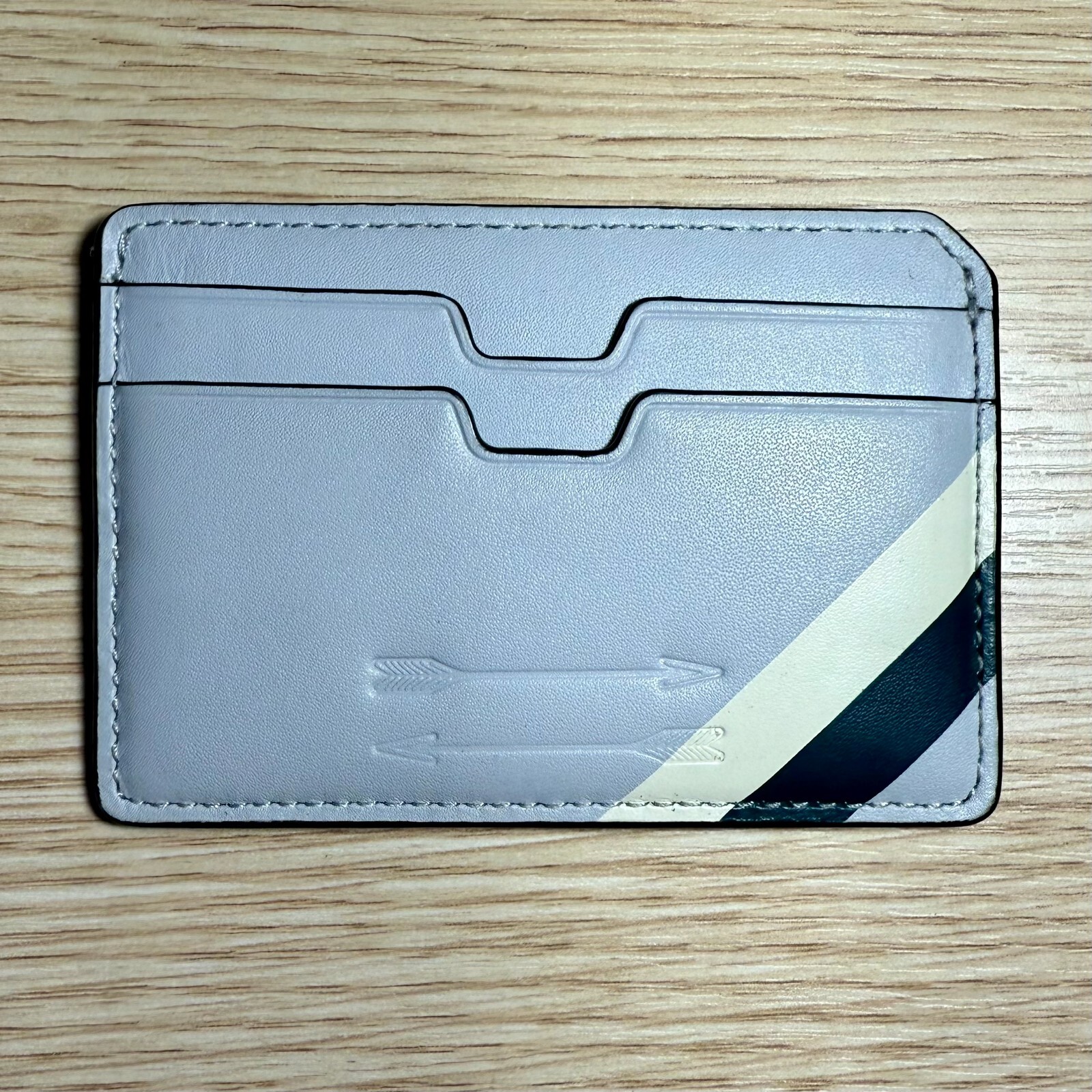 Ben Minkoff Rebecca Elephant Gray Leather Card Case Holder Wallet Luxury Striped