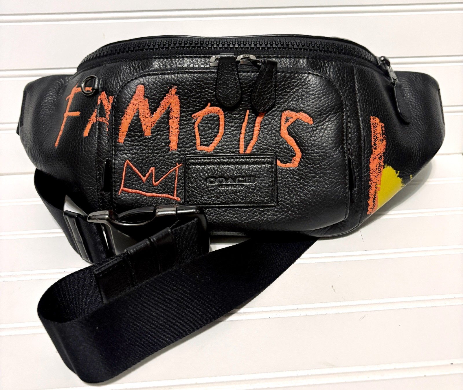 COACH x JEAN-MICHEL BASQUIAT Famous Black Leather Belt Waist Bag Limited Edition