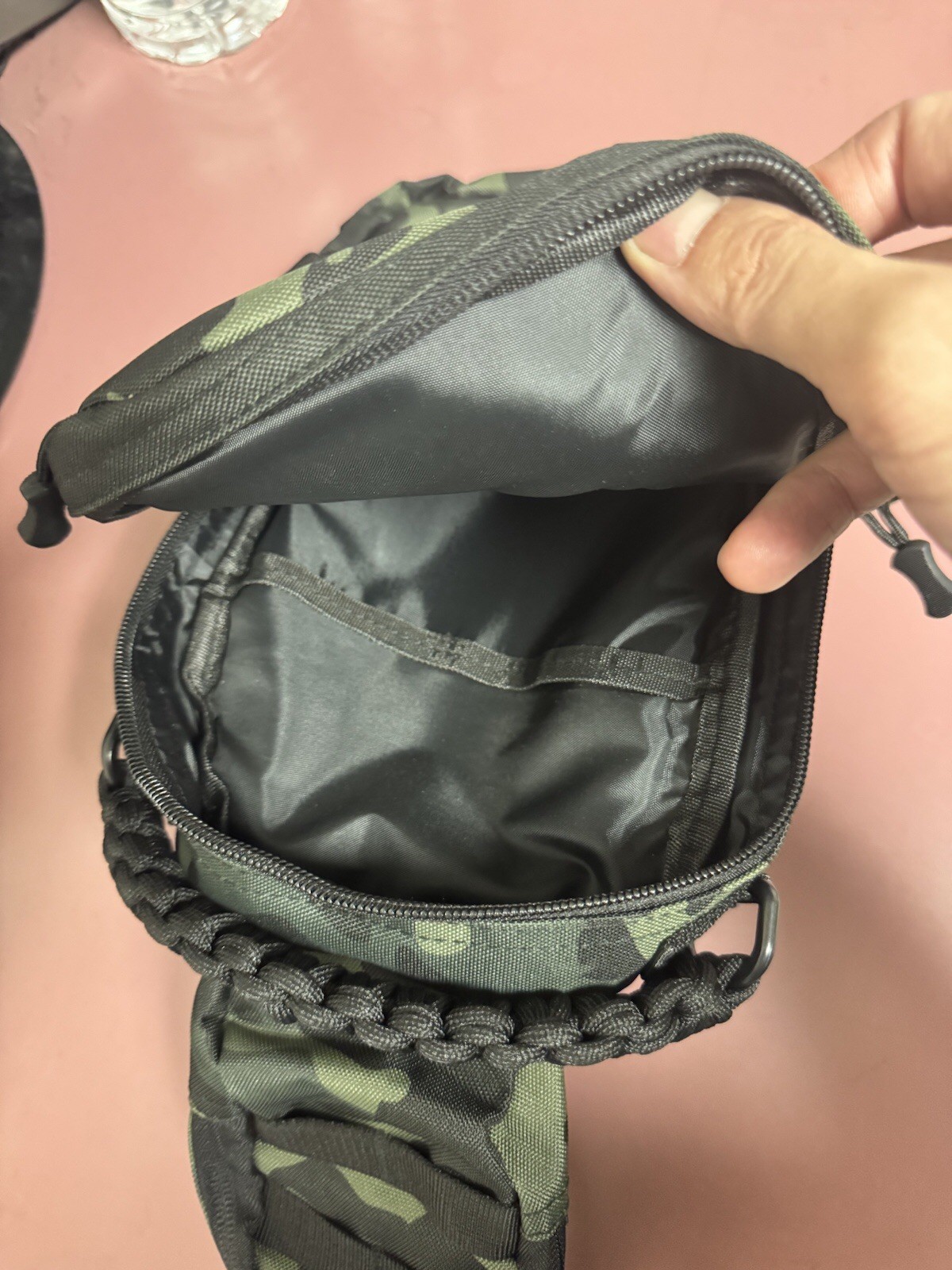 Men’s BLACK Sling Backpack Chest Crossbody Travel Shoulder Bag. BRAIDED Handle