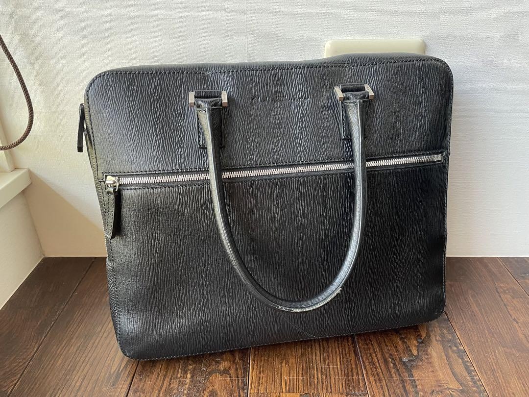 Ferragamo business bag document case Revival Brief Black Leather 36x29x6.5cm