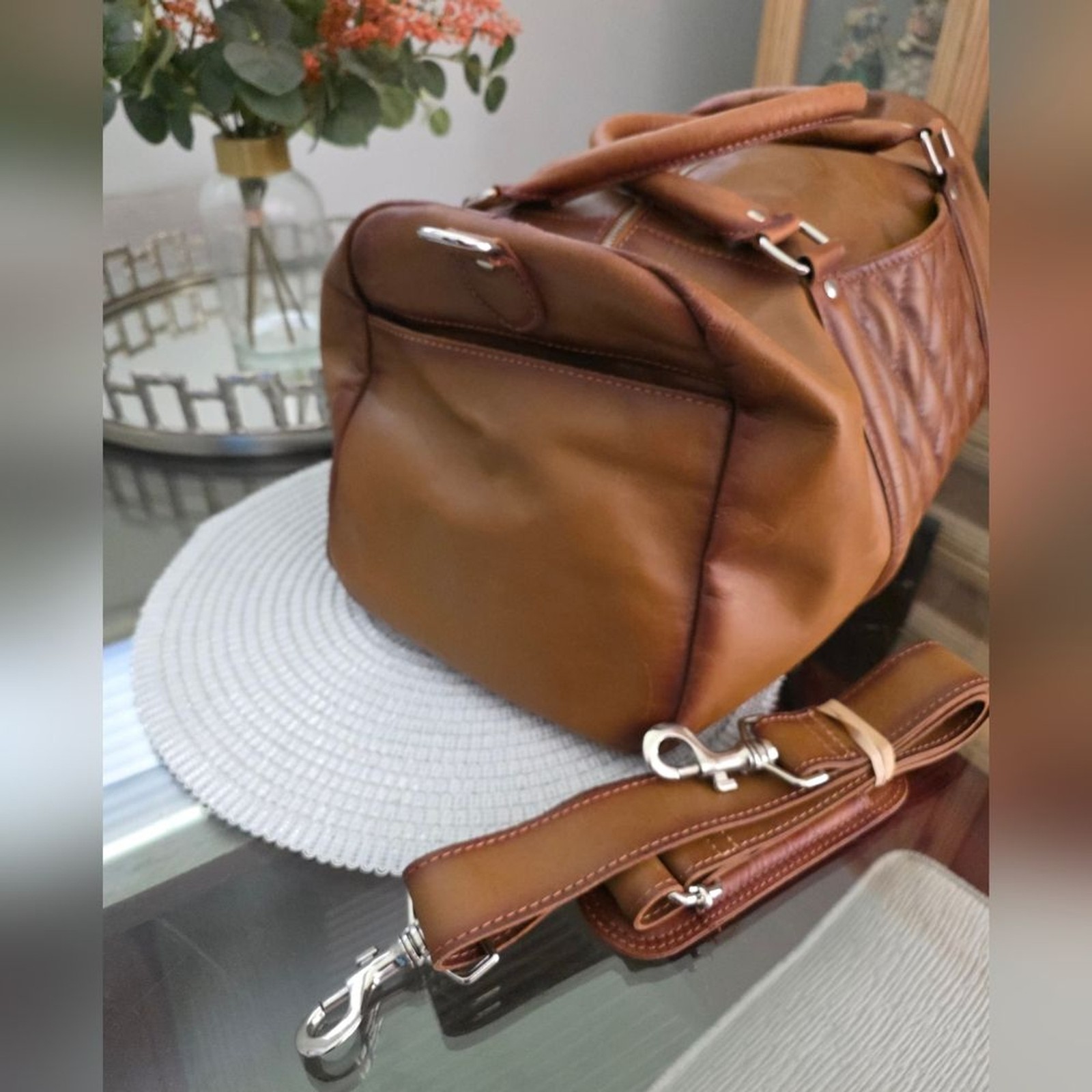 New Wilsons Leather New Orleans Duffel Tan Weekender Diamond Quilted Pattern