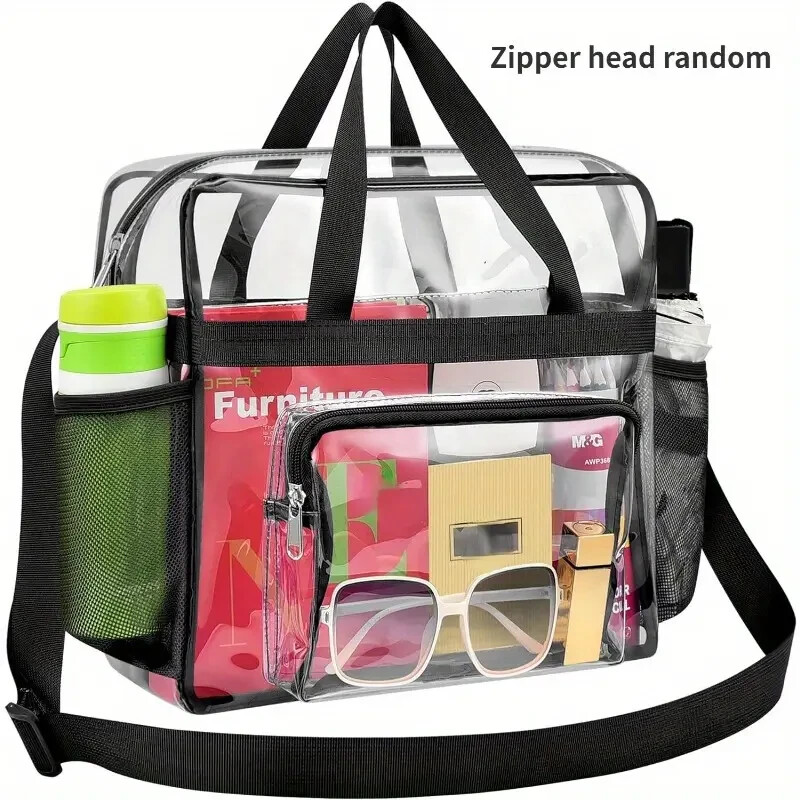 Clear Handbags With Side Bottle Pockets and 3pcs Stainless Steel Travel Cutlery