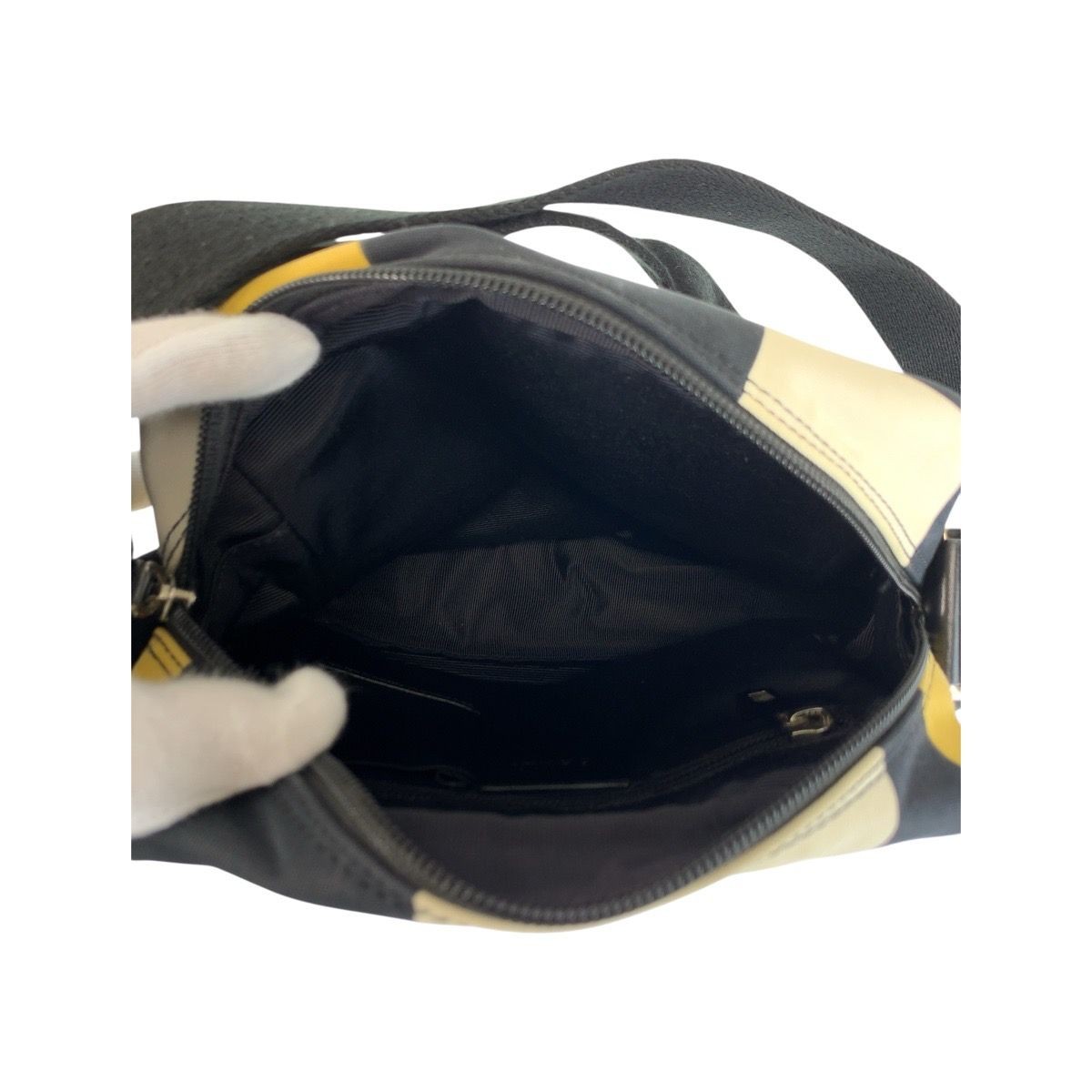 Authentic BALLY Men’s Shoulder Bag Leather Canvas 21x23cm Black Yellow Gray Silv