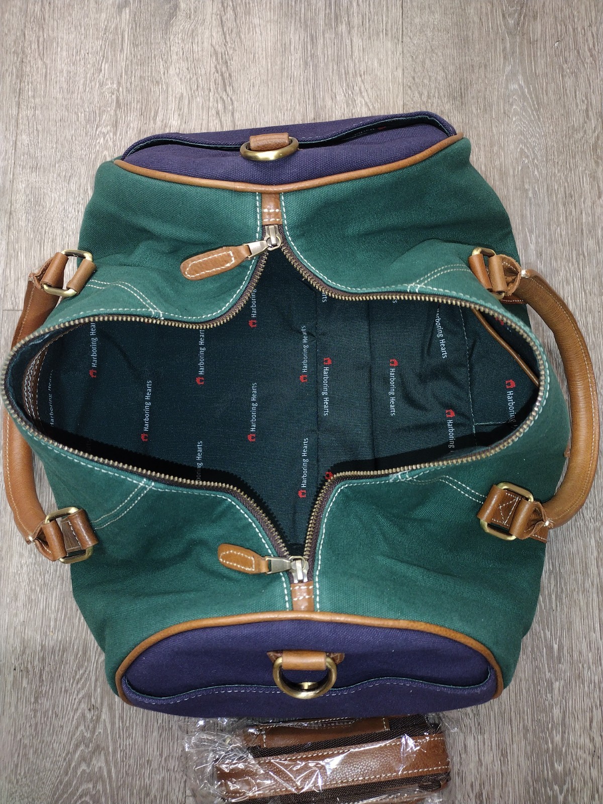 Harboring Hearts FH Wadsworth NYC Canvas Leather Trim Weekender Duffel Bag
