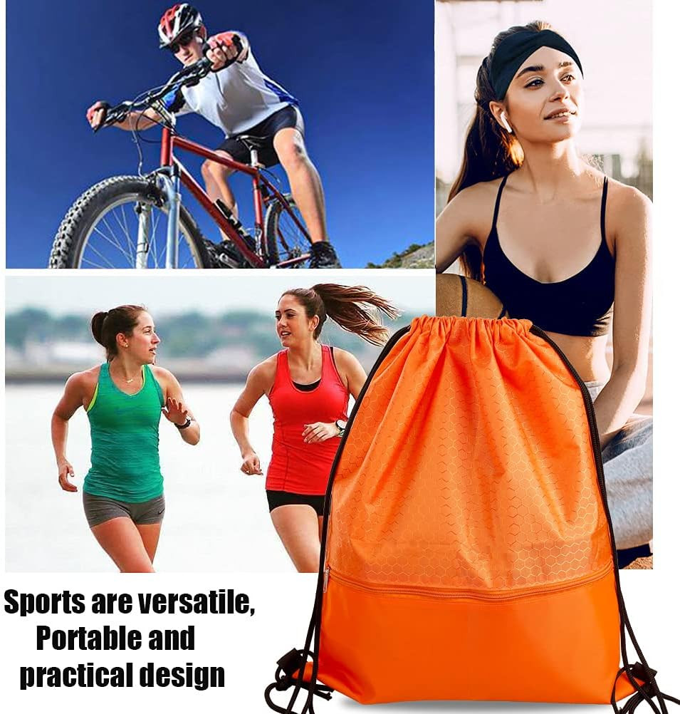 Drawstring Backpack Bag, Waterproof Draw String Back Sack with Zip Pocket, Gym D