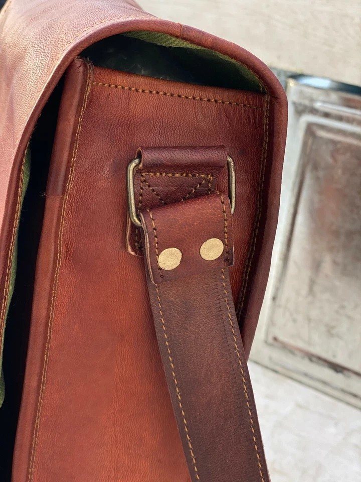 Vertical Men’s authentic leather Satchel Messenger Laptop Briefcase Bag