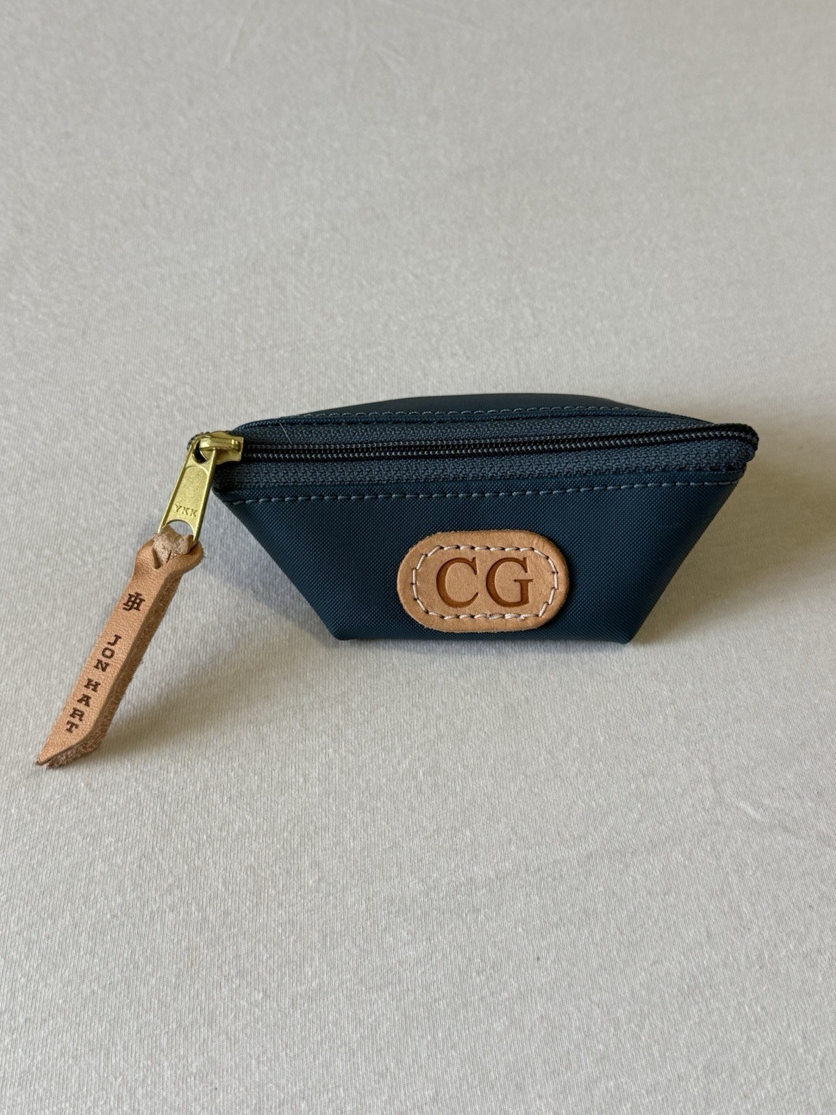 Jon Hart Penny Pouch Slate Blue Coated Canvas Leather Zipper “CG” New