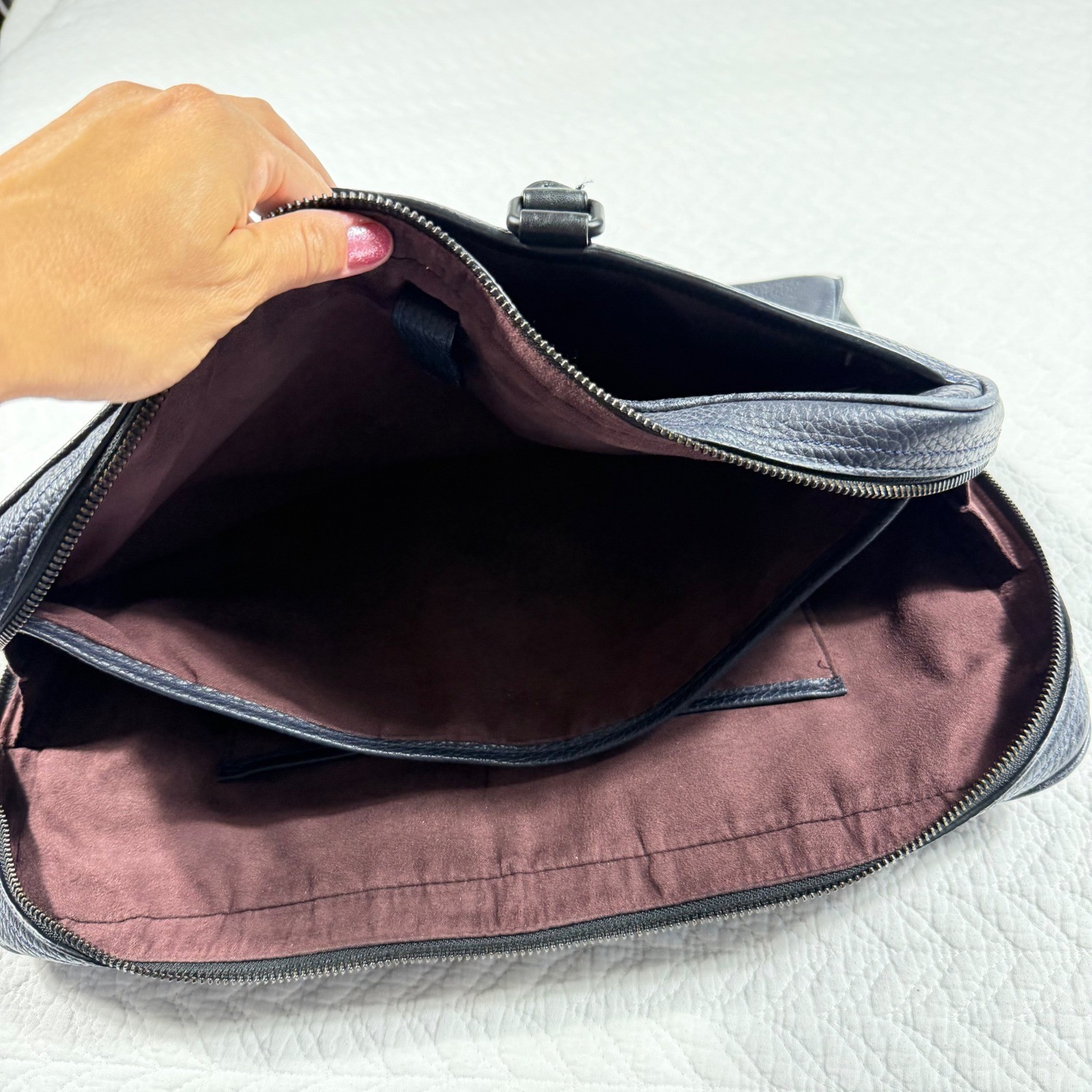 Coach Metropolitan Slim Briefcase – Navy Pebbled Leather Work Office Travel