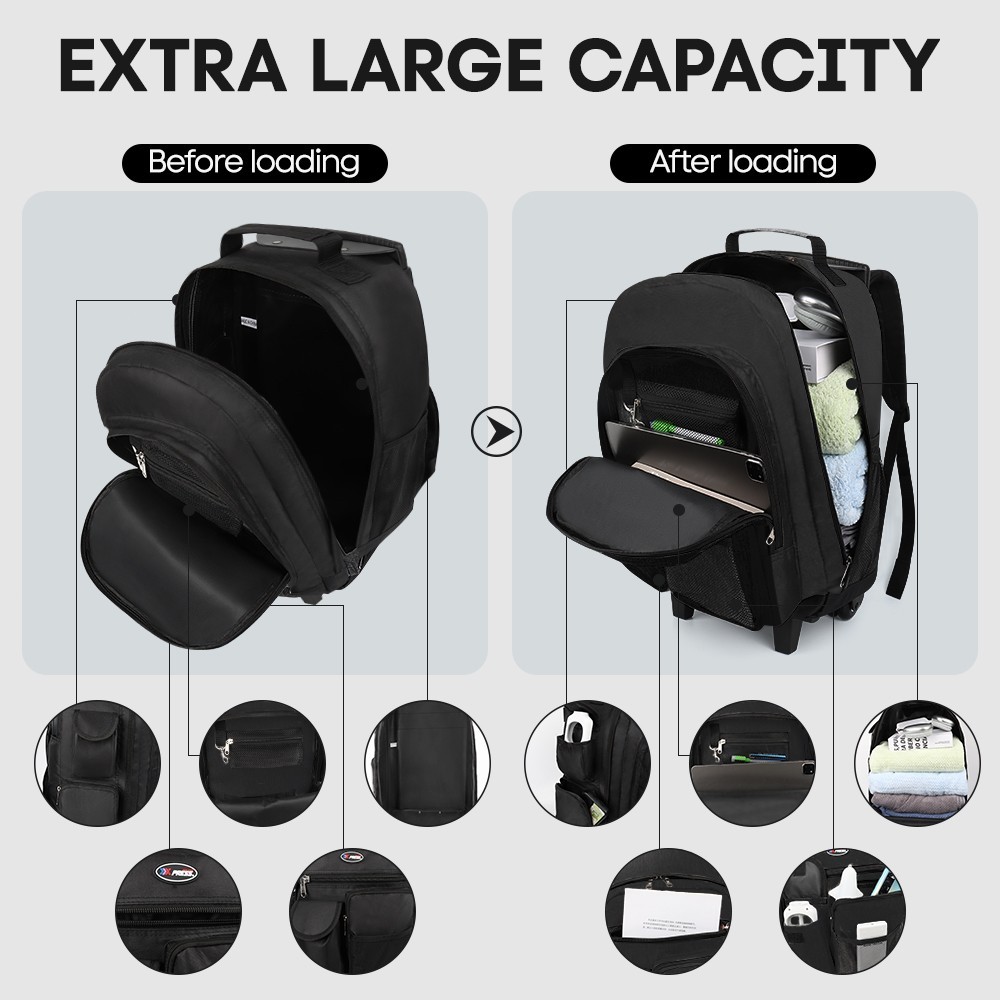 2 In 1 Carry On Travel Backpack 20″ Rolling Backpack With Wheel & Handle