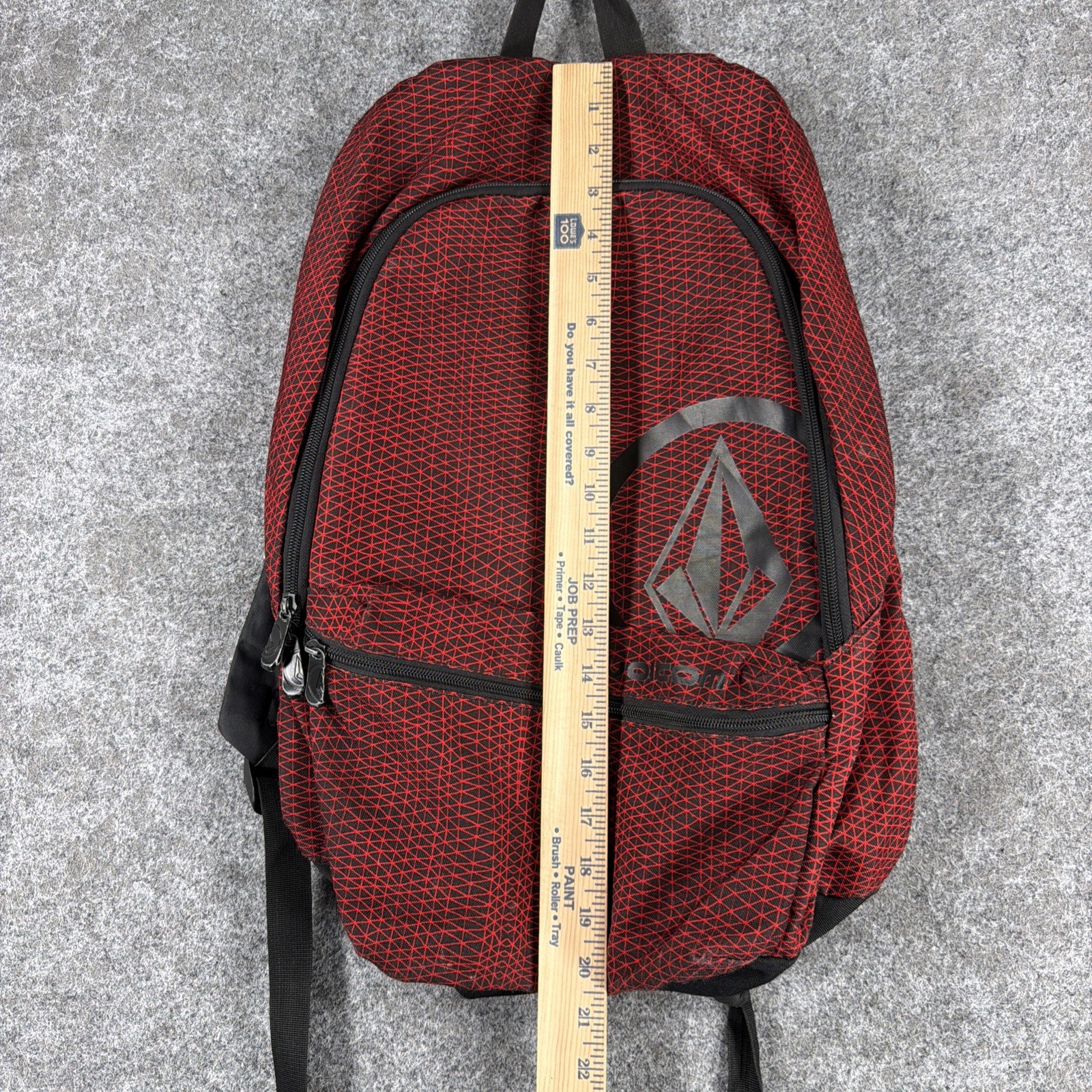 VOLCOM Stone Logo Backpack Red Black Geometric Crosshatch Grid Skate School Bag