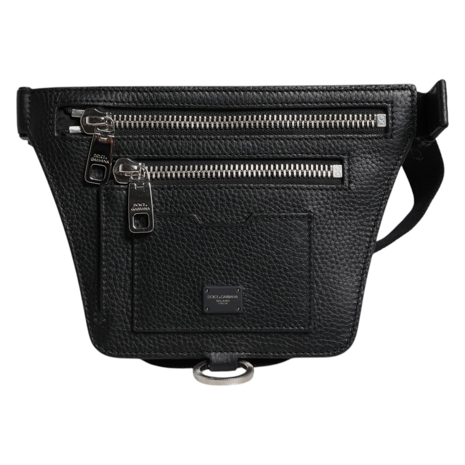 DOLCE & GABBANA Bag Black Calfskin Logo Plaque Belt Waist Men Fanny Pack 1100usd