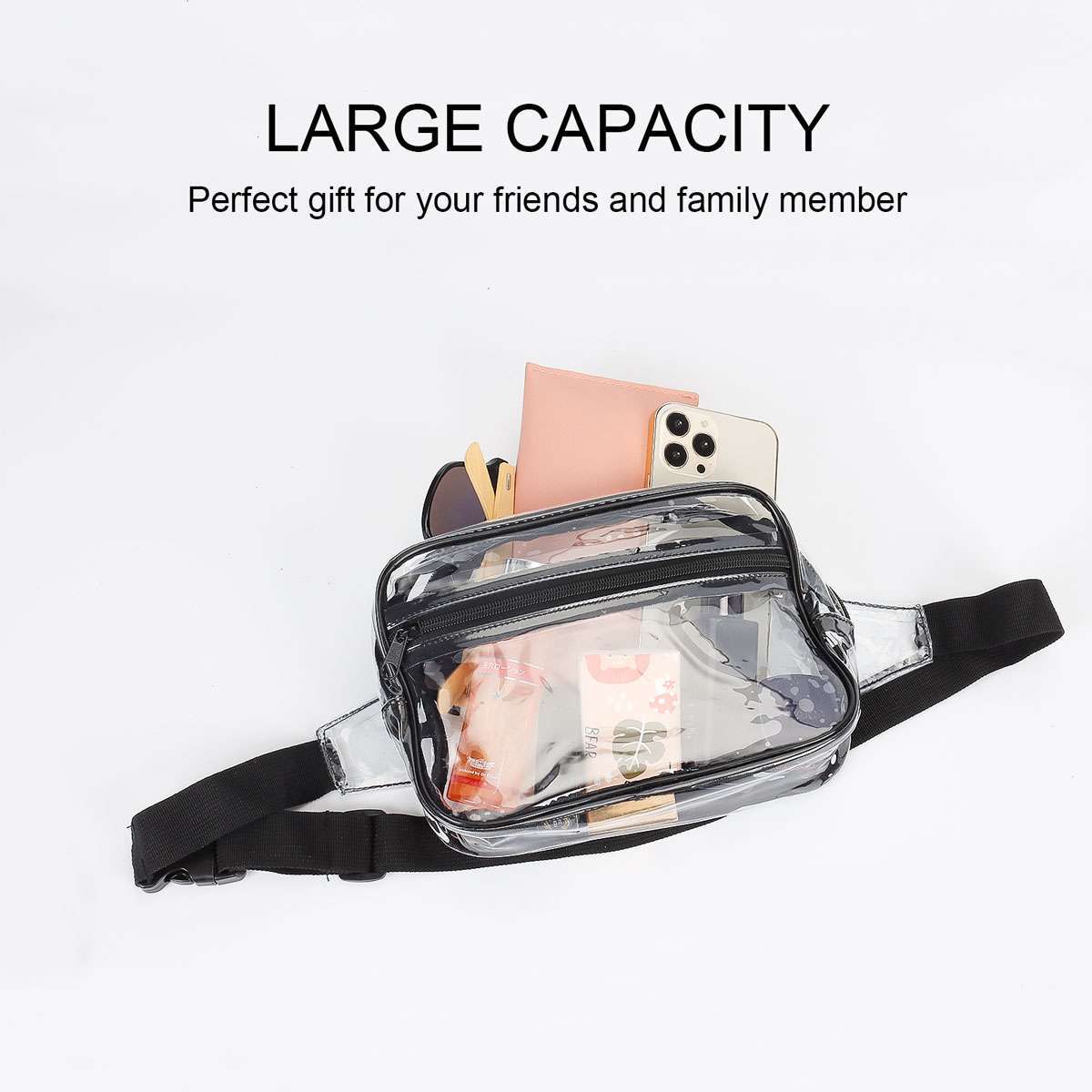 Clear Zip Waist Bag Transparent Stadium Shoulder Crossbody Adjustable Sling Bag