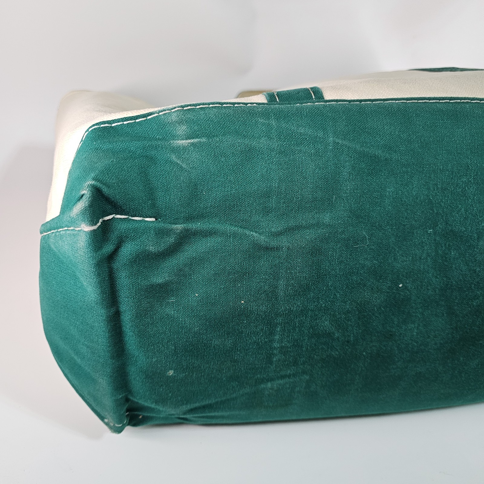 Vtg LL Bean Boat And Tote Bag Canvas Green Zip Top Heavyweight Large 21x13x7