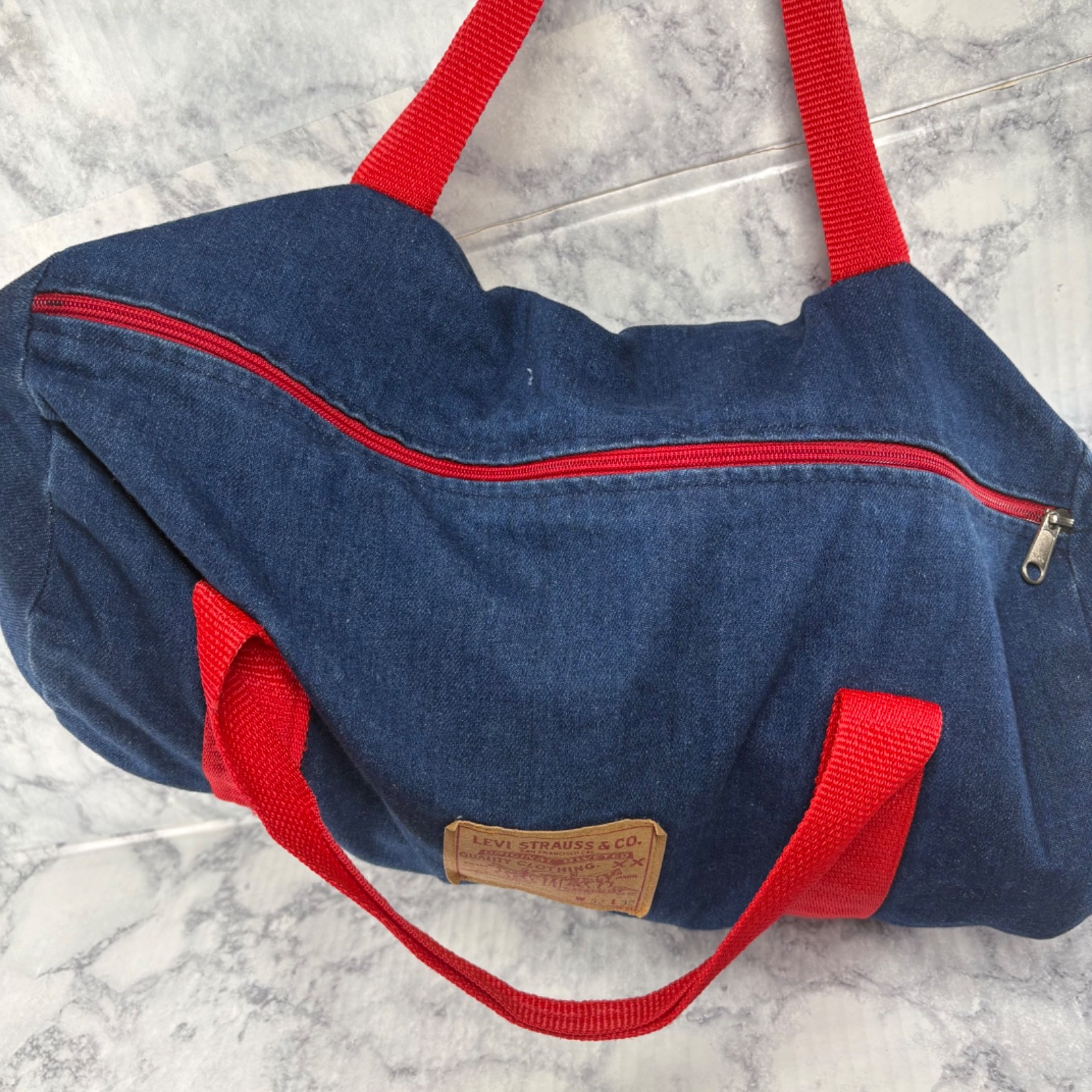 Rare Vtg 70s Levi Strauss 501 Jean Denim Duffel Carry Gym Travel Bag Red Patch