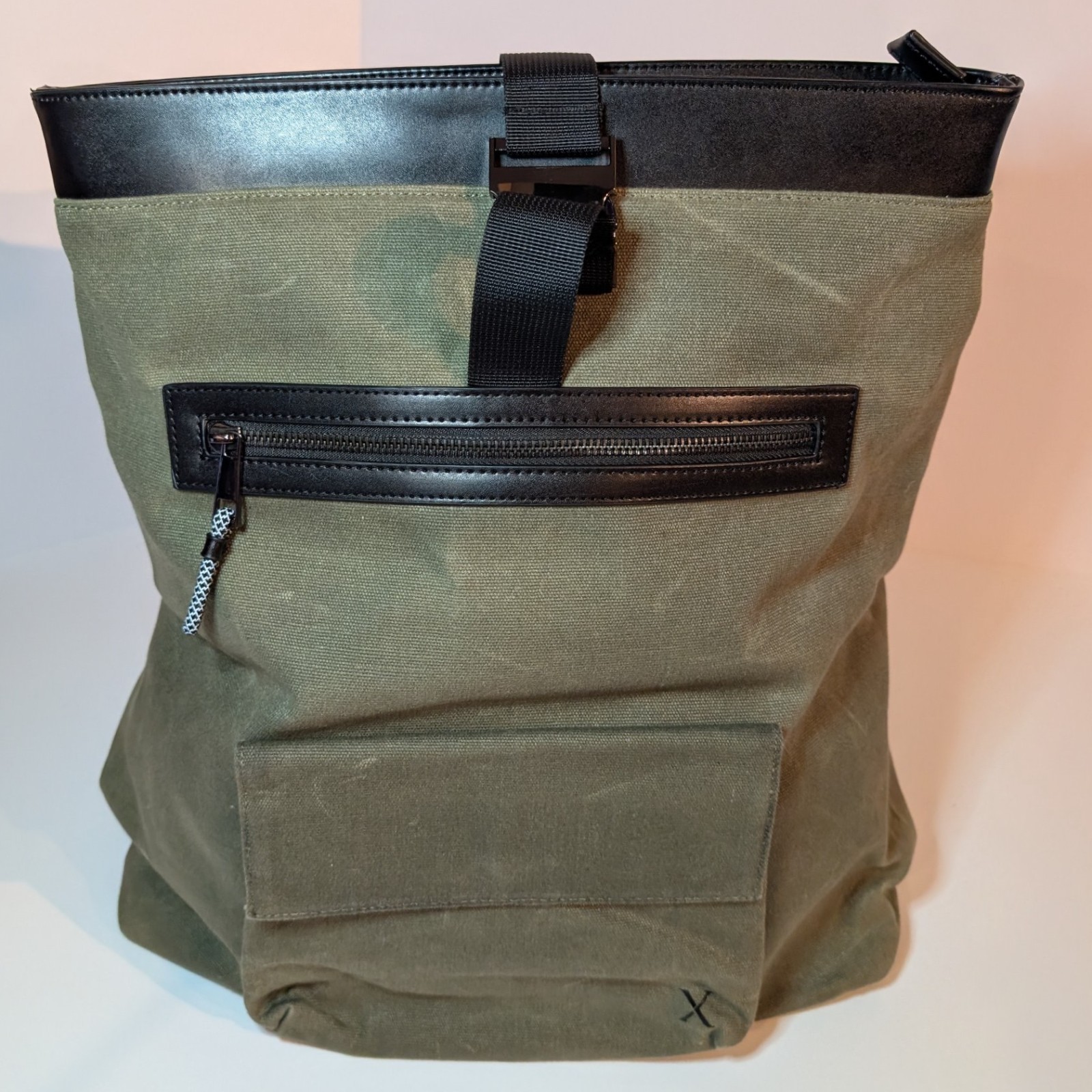 Express Rolltop Backpack Canvas Motorcycle Bicycle Messenger Bag, Green & Black