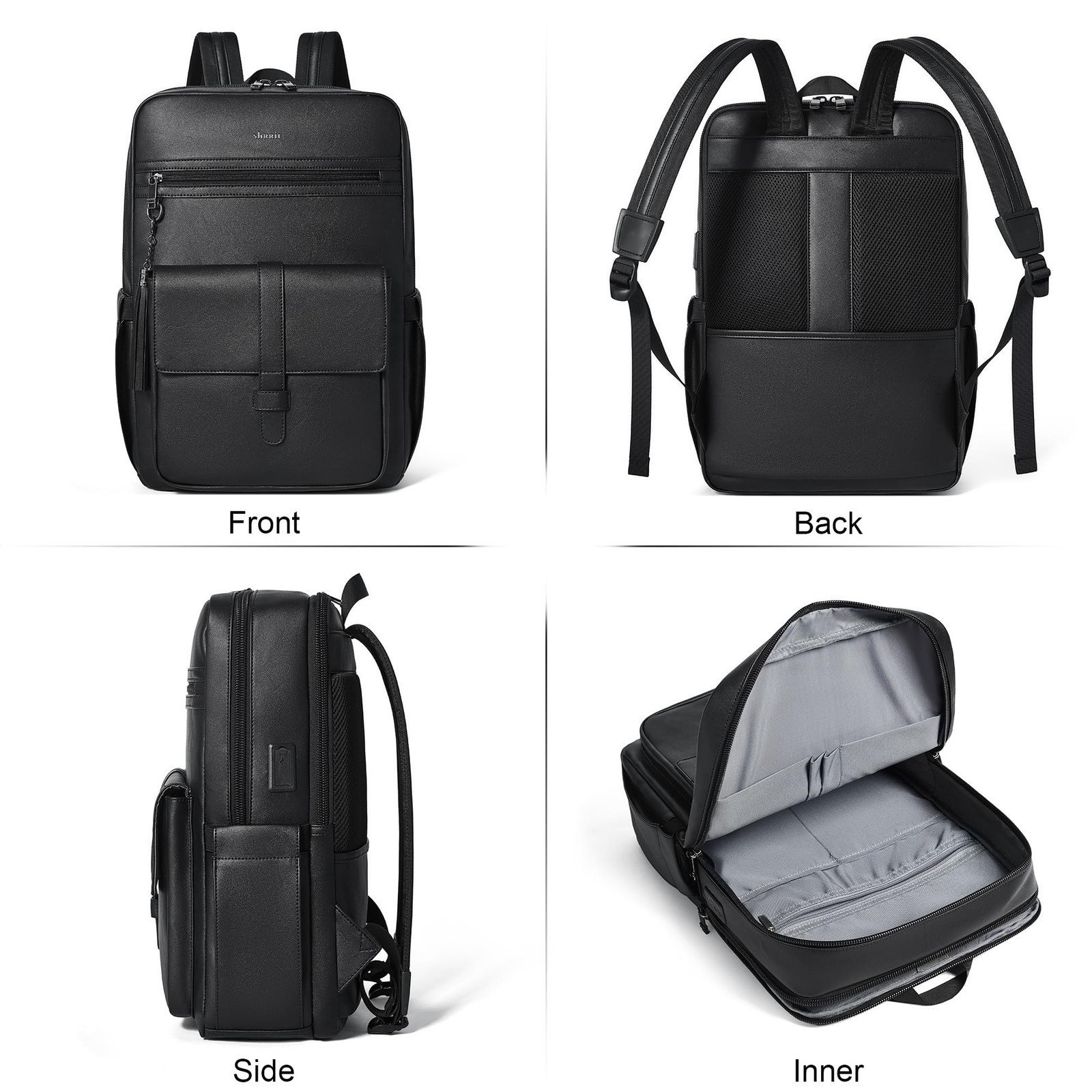 16 inch Vegan Leather Laptop Backpack with USB Charger,Smart Computer Backpac…