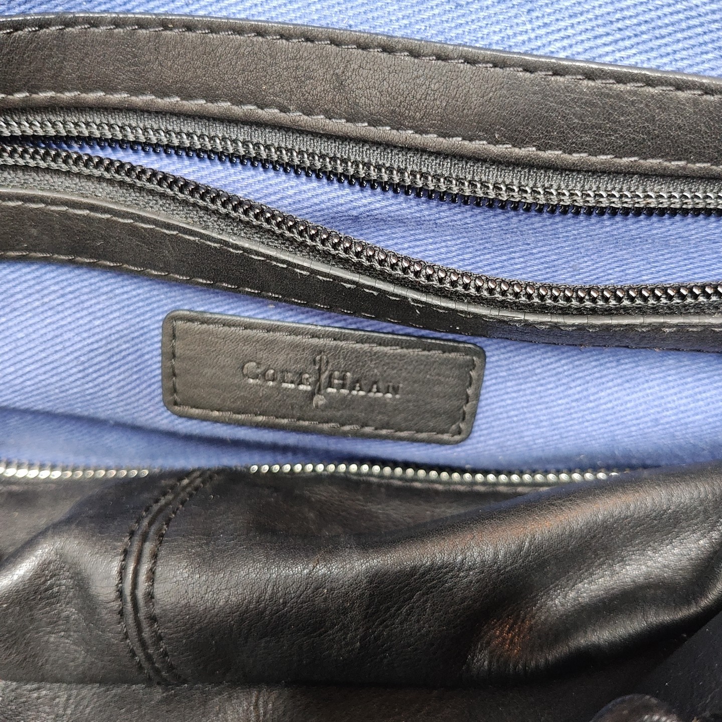 Cole Haan Black Leather WeekenderDuffleTravel Bag 19x12x10 Hand Shoulder Strap