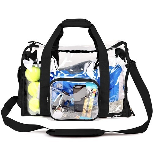 Large Heavy Duty Duffel Bag w/ Shoes Compartment, Stadium Approved Clear Gym Bag