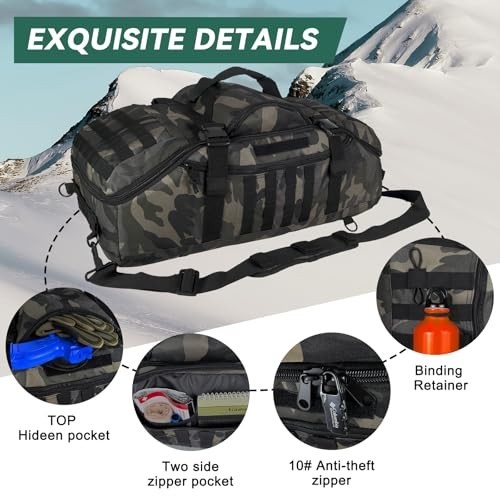 65L Large Tactical Duffle Bag & Backpack, MOLLE Pack for Sports, Gym, Outdoor
