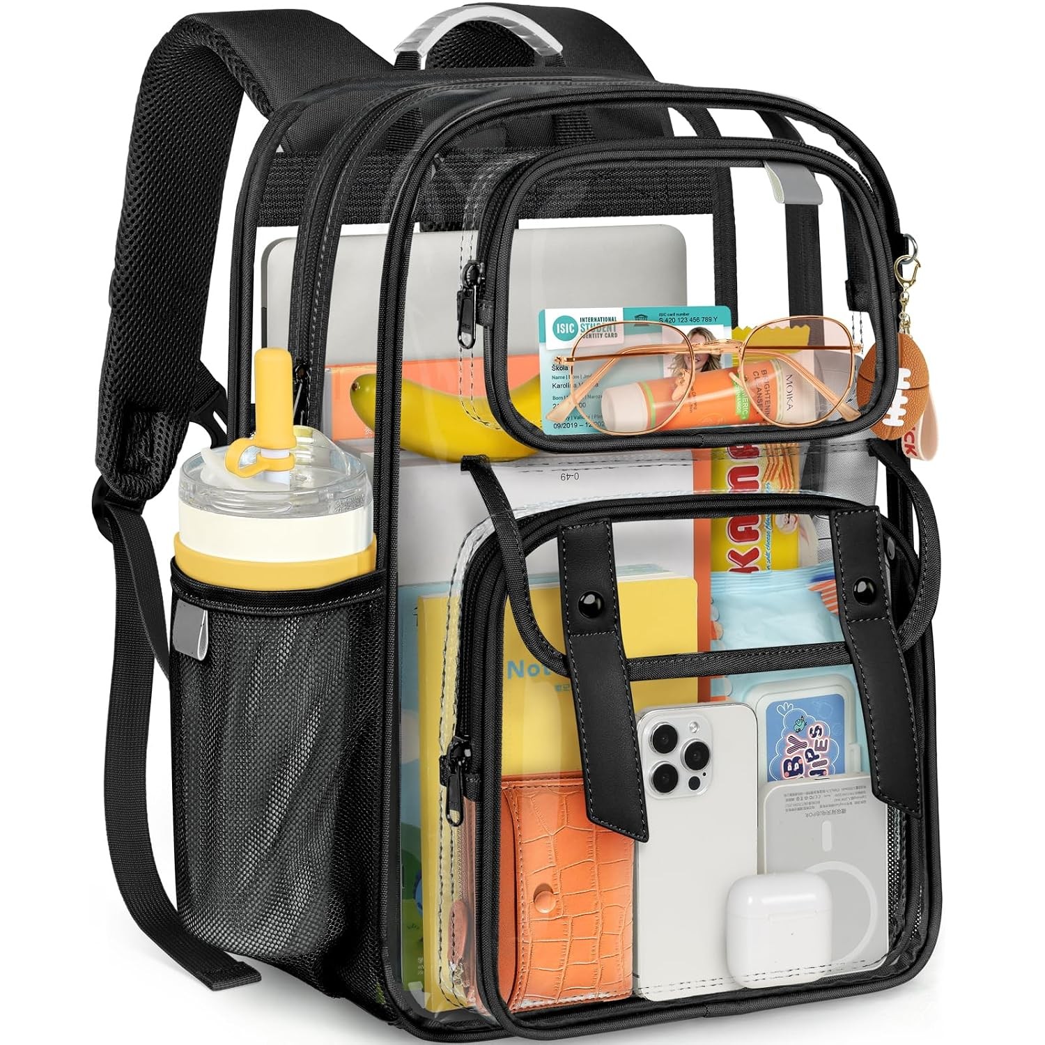 Heavy Duty Clear Transparent PVC See Through Black Bookbag Backpack E02 Style