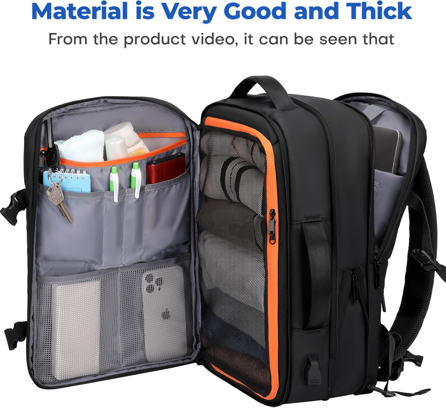 Carry On Travel Backpack Flight Approved for Men Women, Black | Expandable, Busi