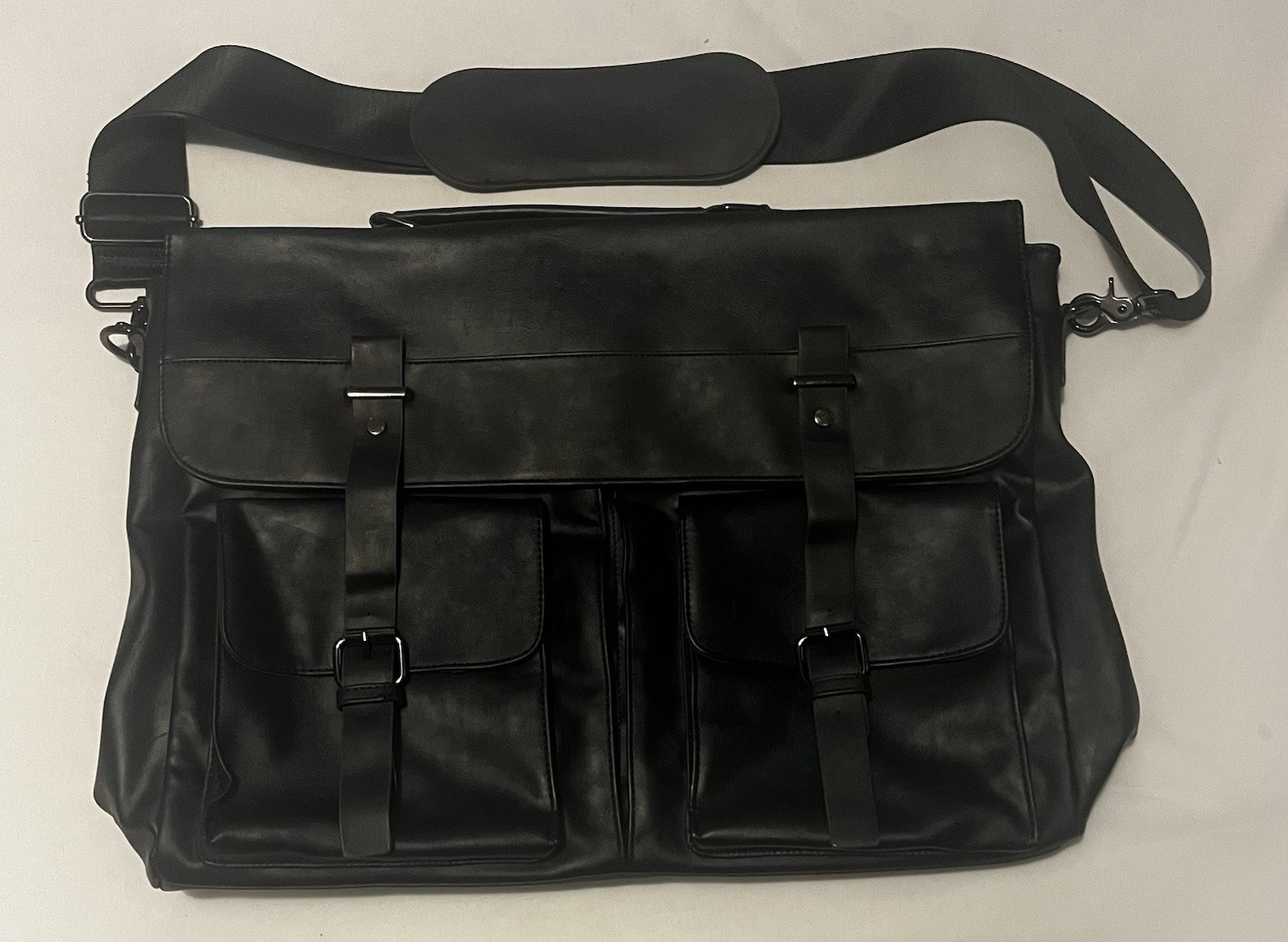 Sefonia Black Messenger Bag Zip Buckle Flap Multi-Pocket Shoulder Strap Men