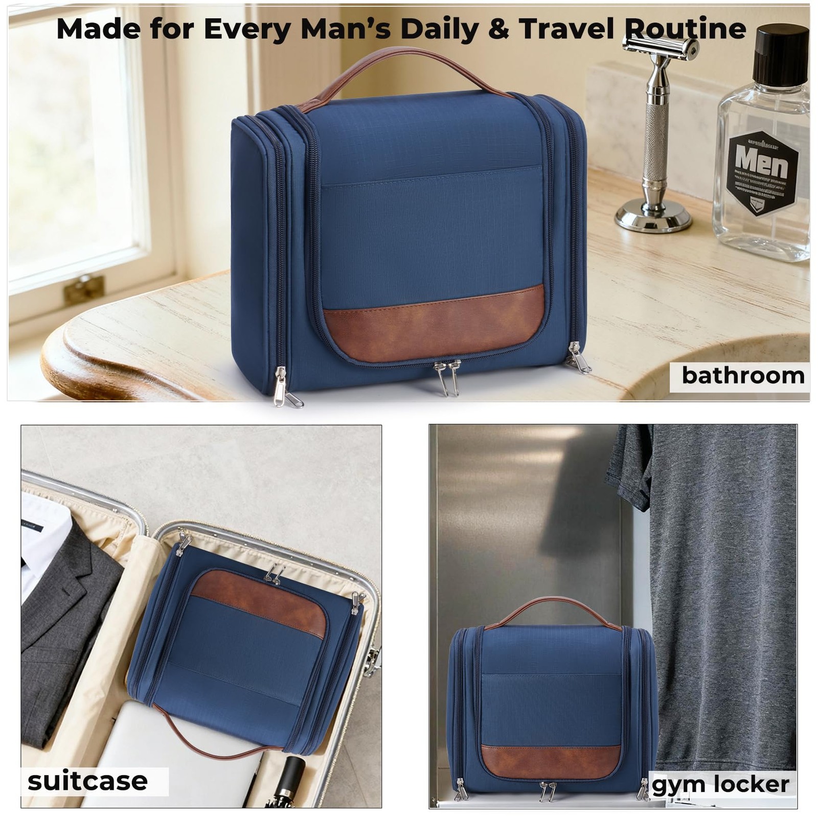Ralnitote Large Hanging Toiletry Bag for Men, Travel Bathroom Large, Navy