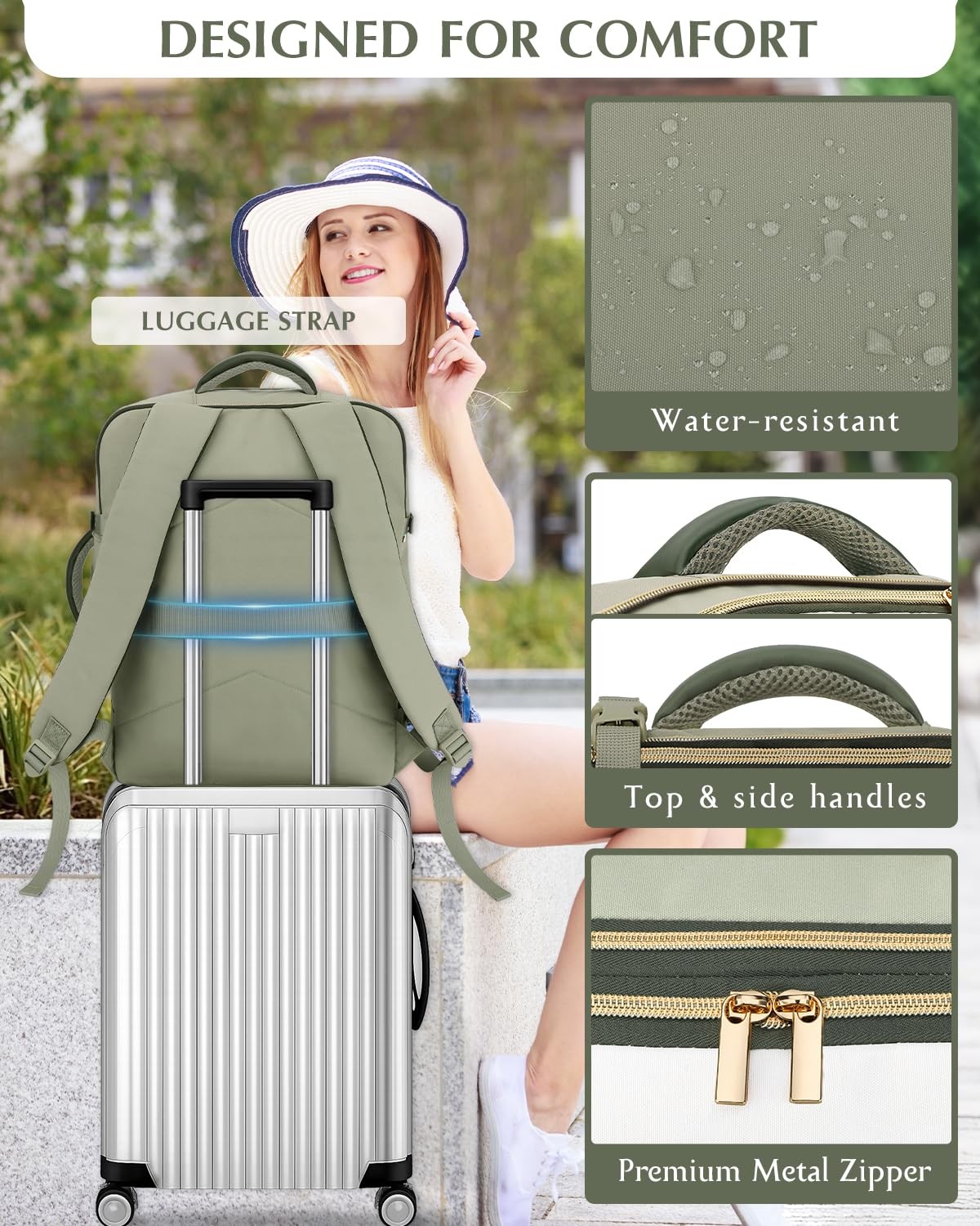 Travel Backpack for , 40L-45L Expandable Personal Travel Bag 18x14x8 with 3 P…