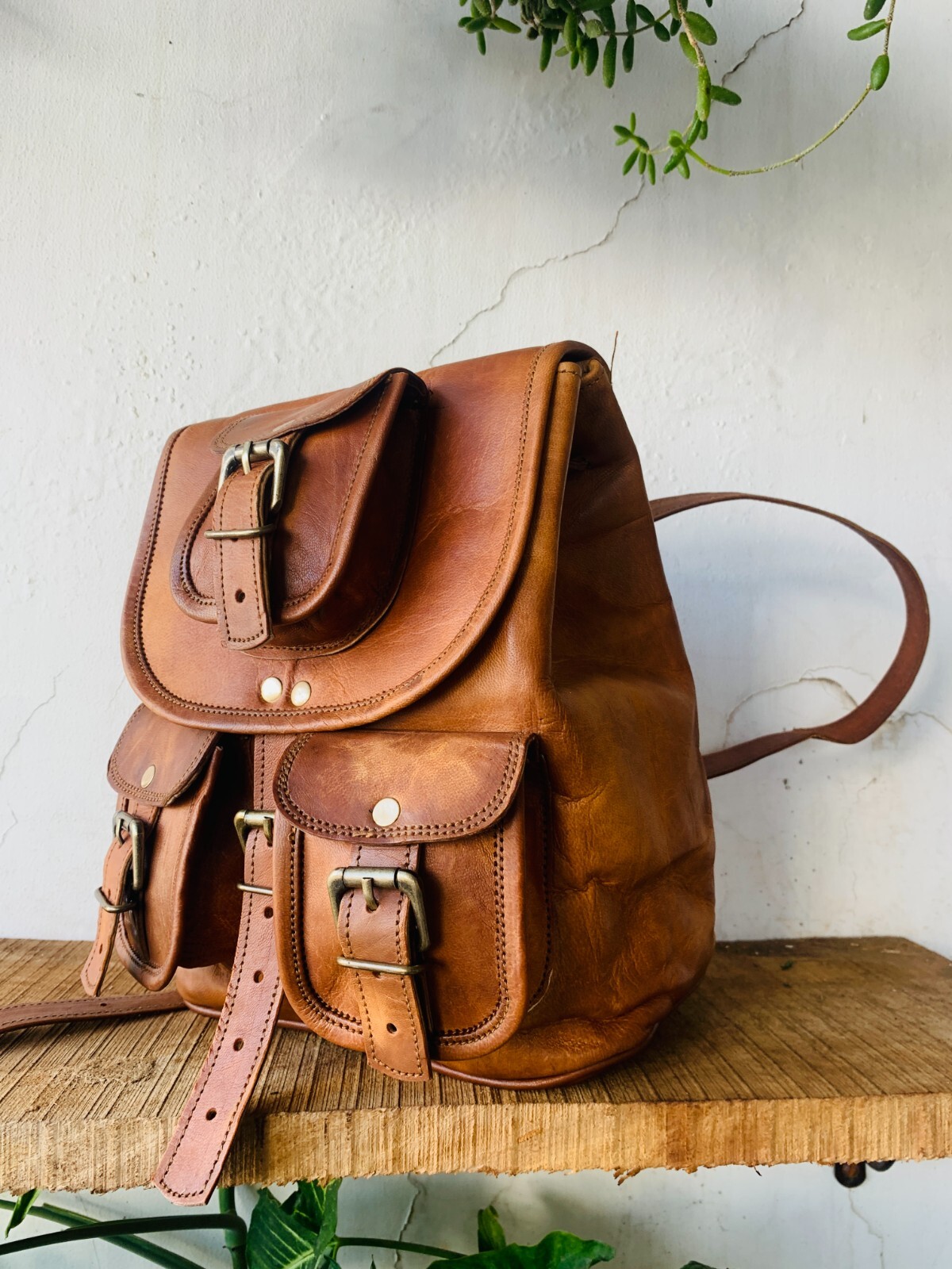 13″ New Large Genuine Leather Backpack Rucksack Travel Free Bag [7X9 inch ]