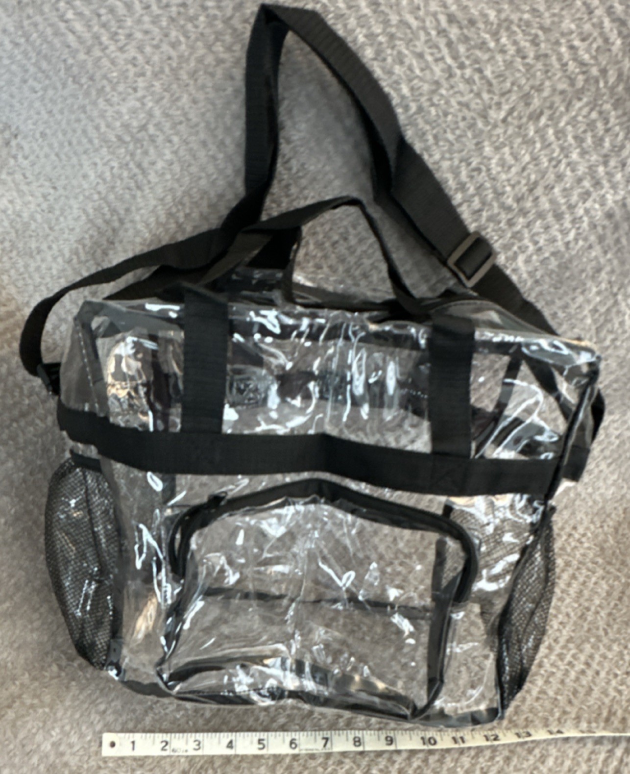 Clear Stadium Event Bag Adjustable Strap Zip Closure outer Beverage Pockets