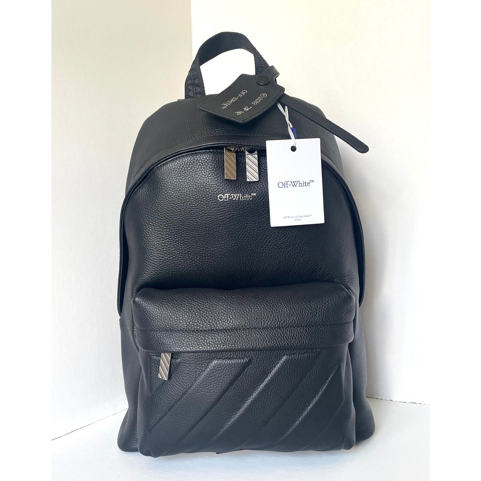 Off-White Industrial Strap Pebbled Leather Backpack Large Diagonal Stripe