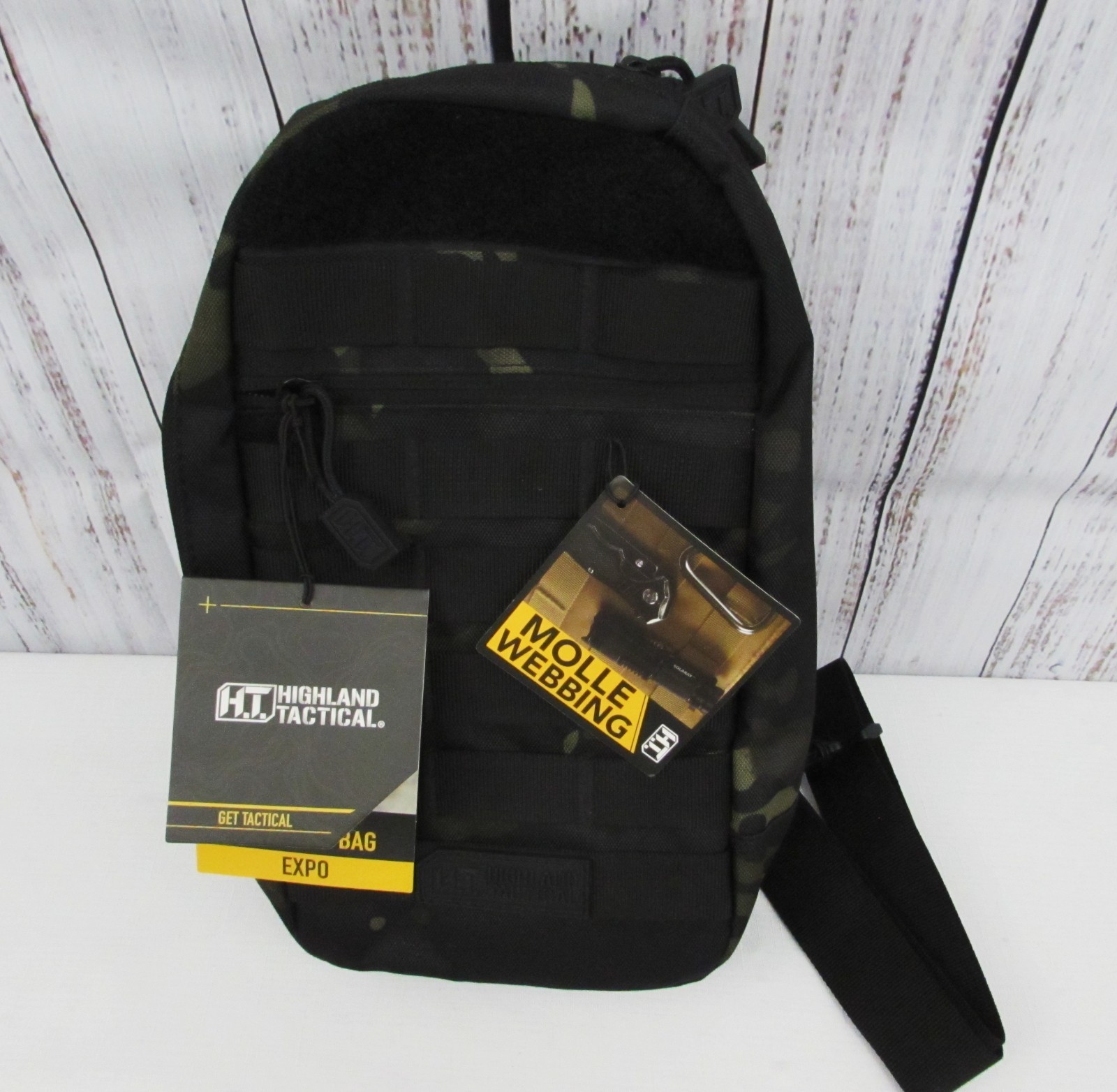 Highland Tactical Expo Sling Black Urban Camo Molle Webbing Crossbody Bag NWT.