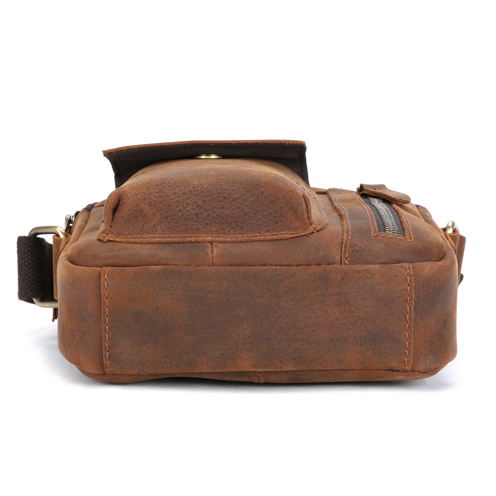 Men’s Sling Shoulder Messenger Bag Crazy Horse Genuine Leather Zipper Handbag