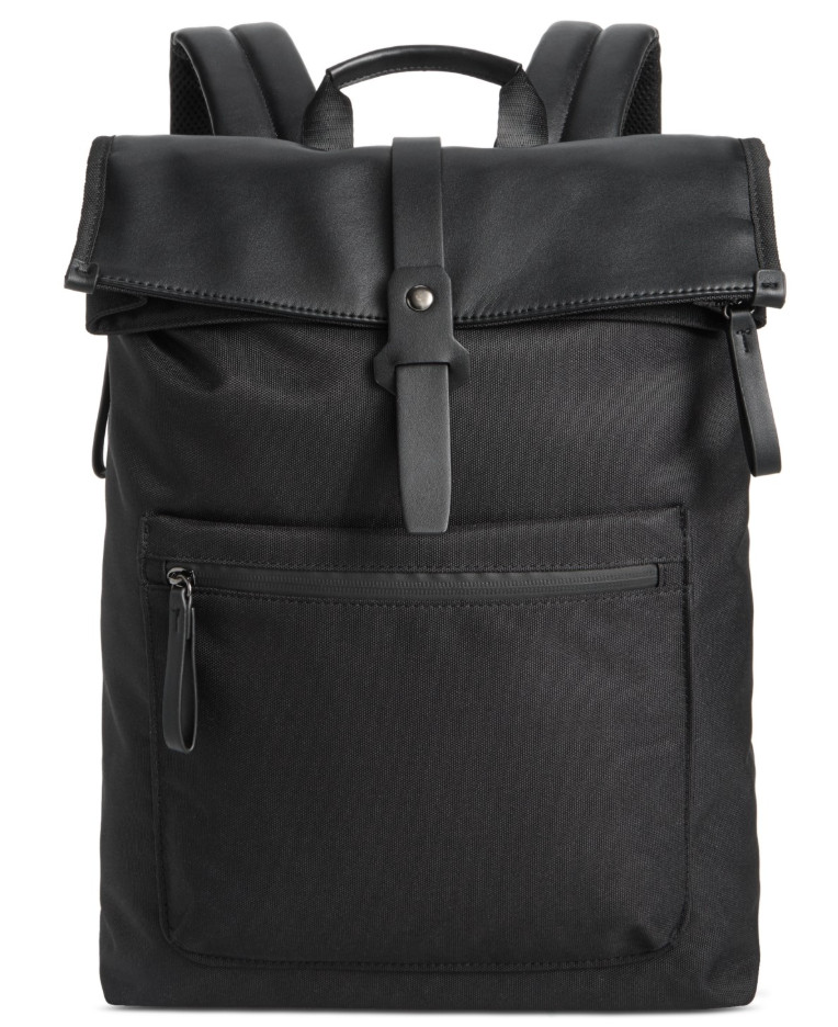 Alfani Men’s Roll Top Backpack Black One Size Travel, Office, Commute Modern